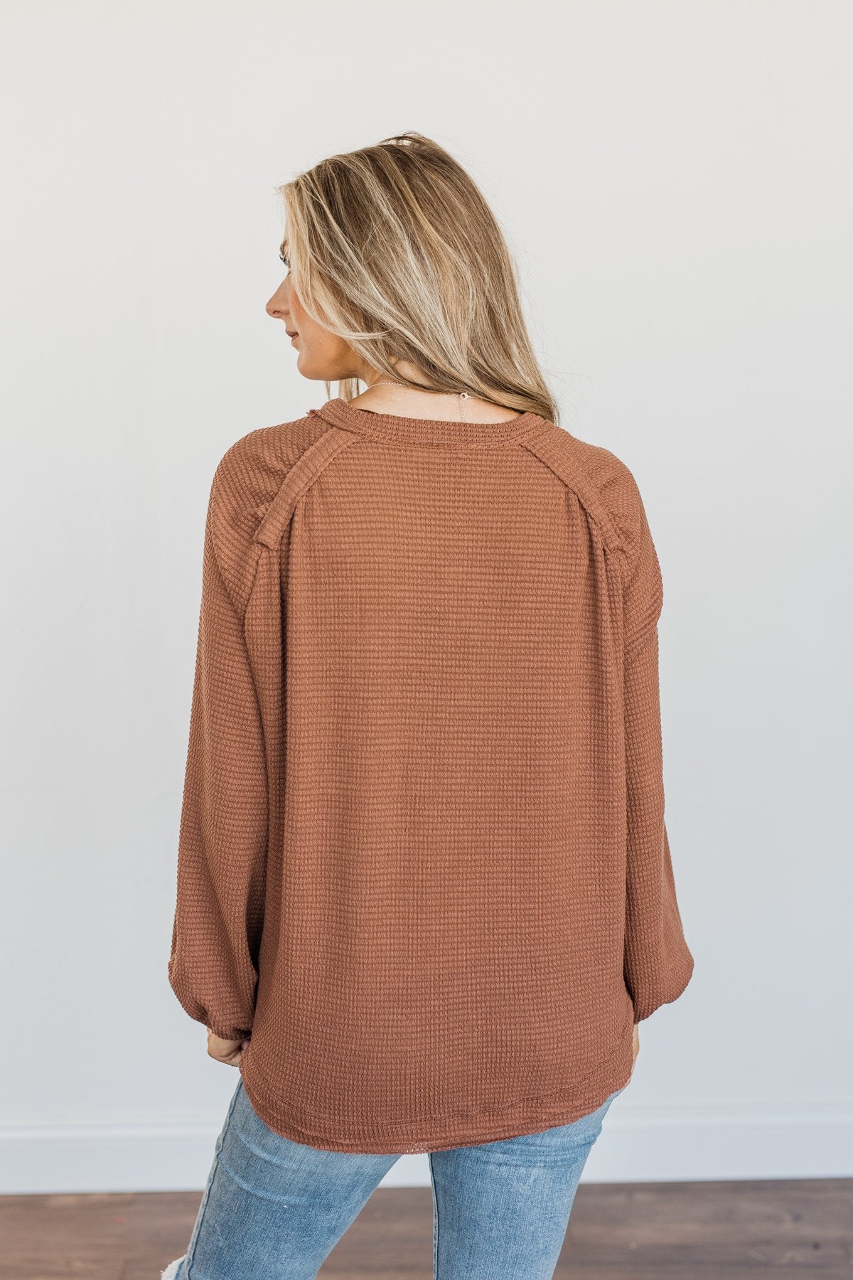 Out Of The Woods Waffle Knit Long Sleeve Top- Brown - Image 15