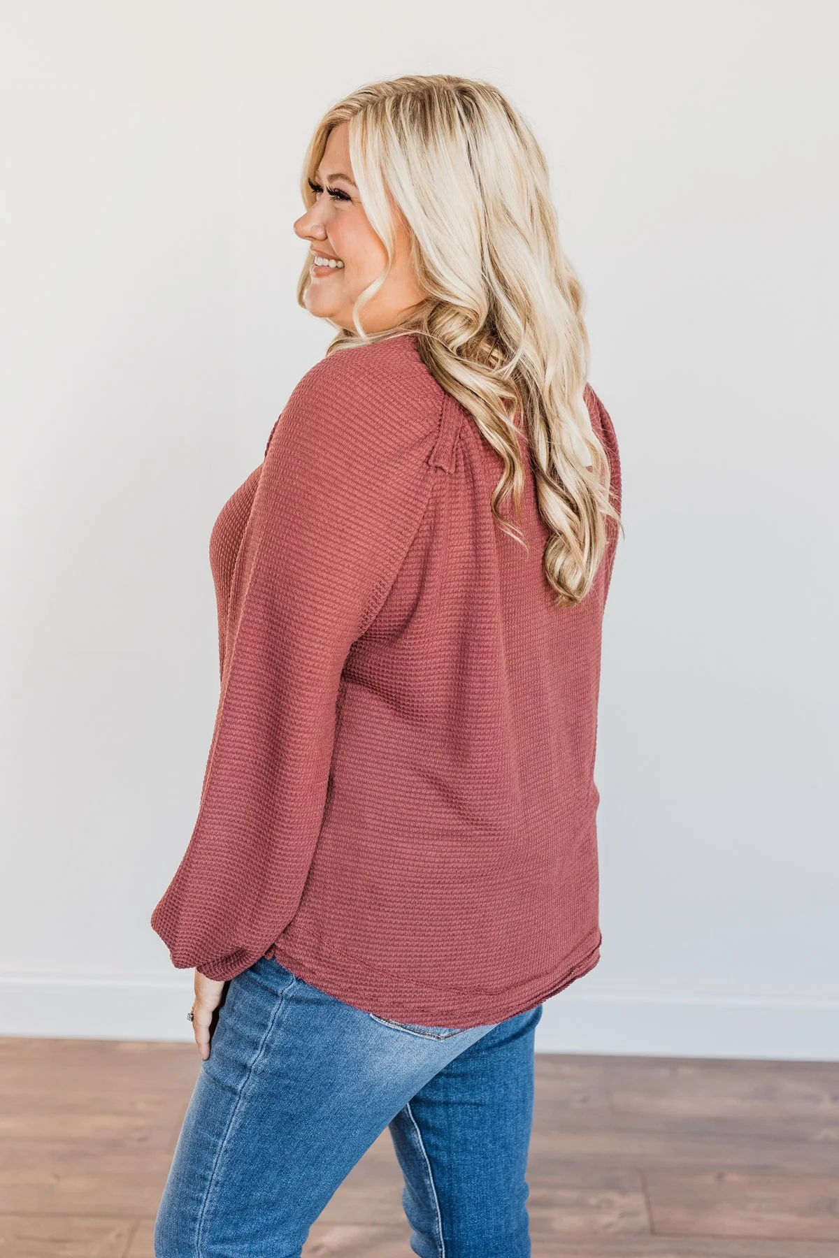 Out Of The Woods Waffle Knit Long Sleeve Top- Burgundy - Image 10