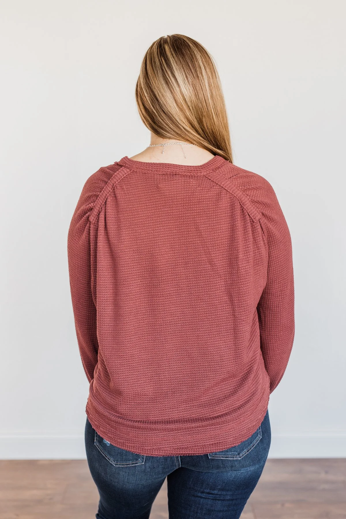 Out Of The Woods Waffle Knit Long Sleeve Top- Burgundy - Image 12