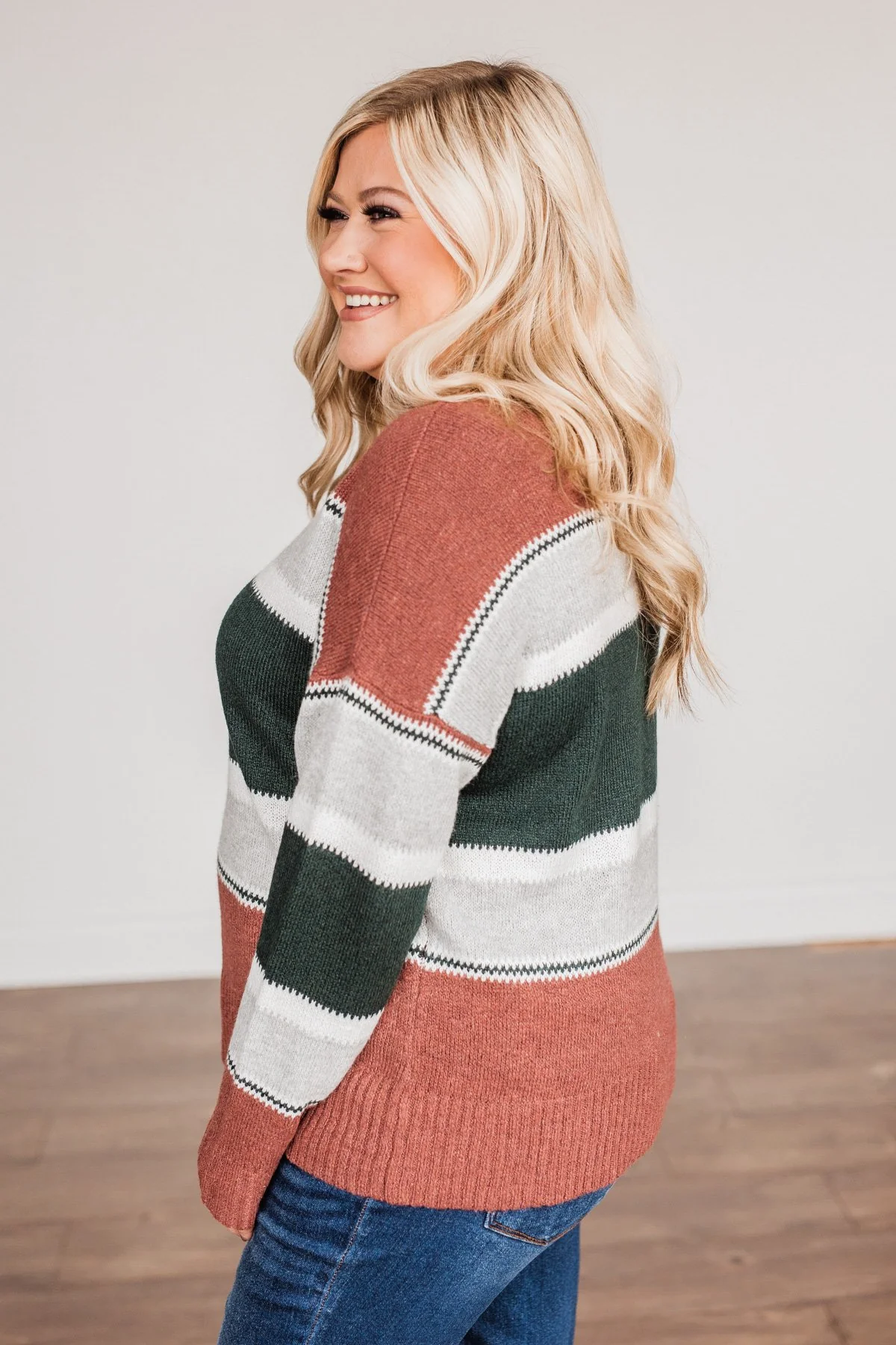 Outdoor Wonderland Striped Sweater- Rust & Hunter Green - Image 7