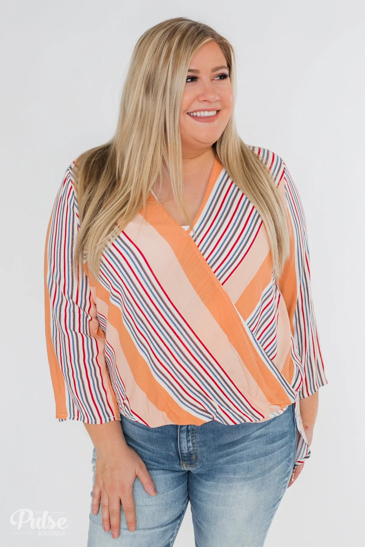Outstanding Appearance Striped Wrap Top- Peach - Image 2
