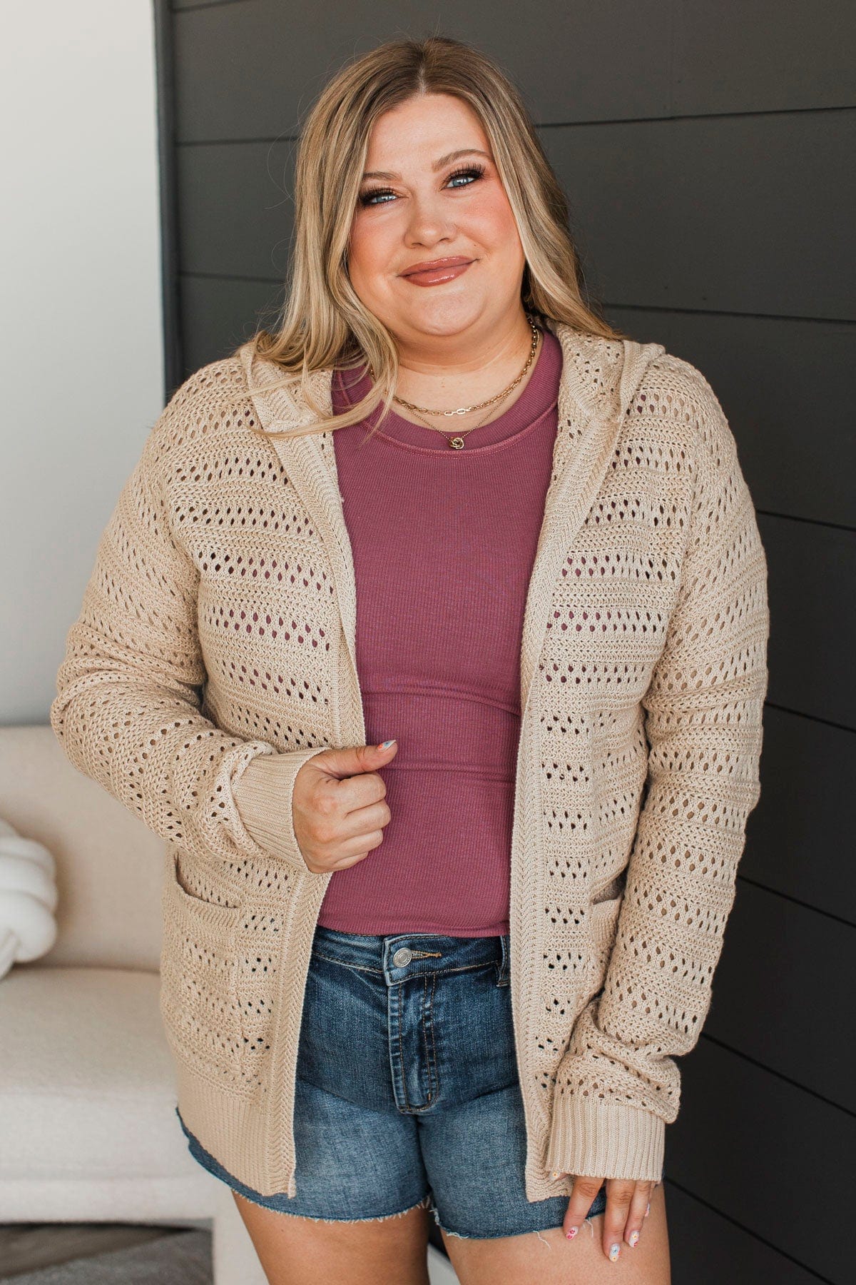 Outstanding Style Open Knit Cardigan- Natural - Image 3