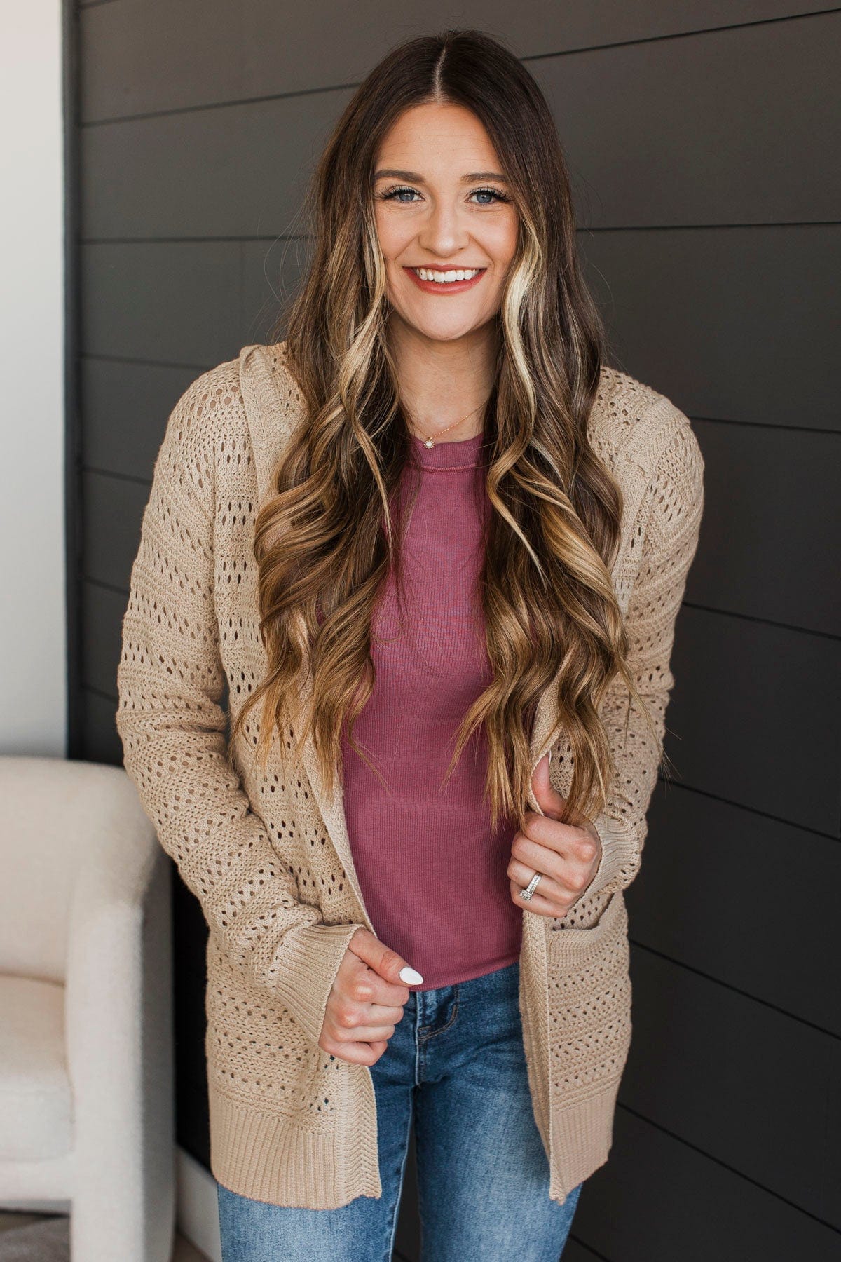 Outstanding Style Open Knit Cardigan- Natural - Image 4