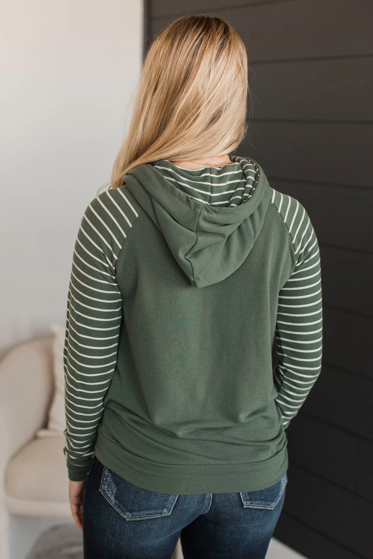 Over Again Cowl Neck Hoodie- Light Olive - Image 7