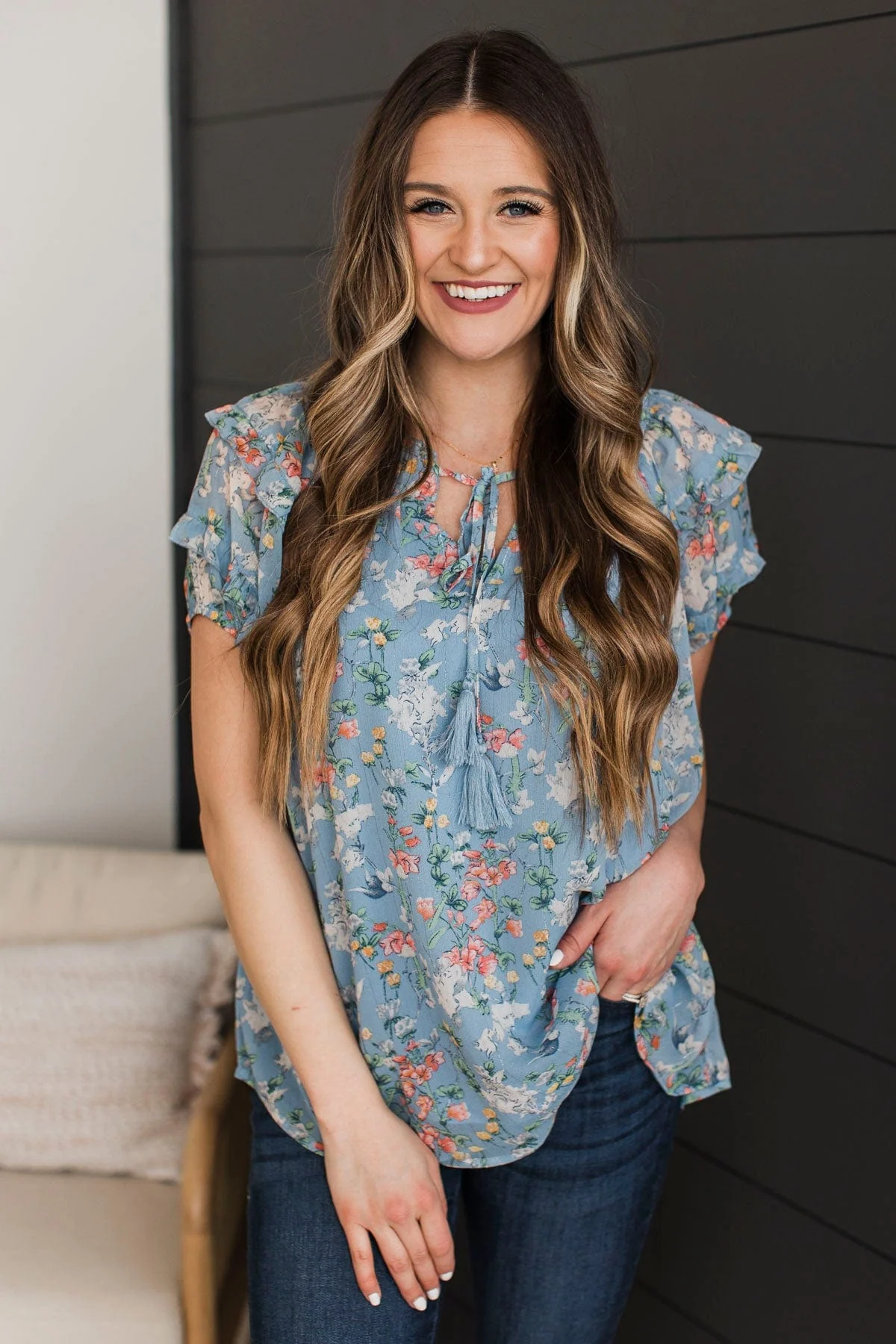 Overpowering Love Floral Blouse- Denim Blue - Image 2