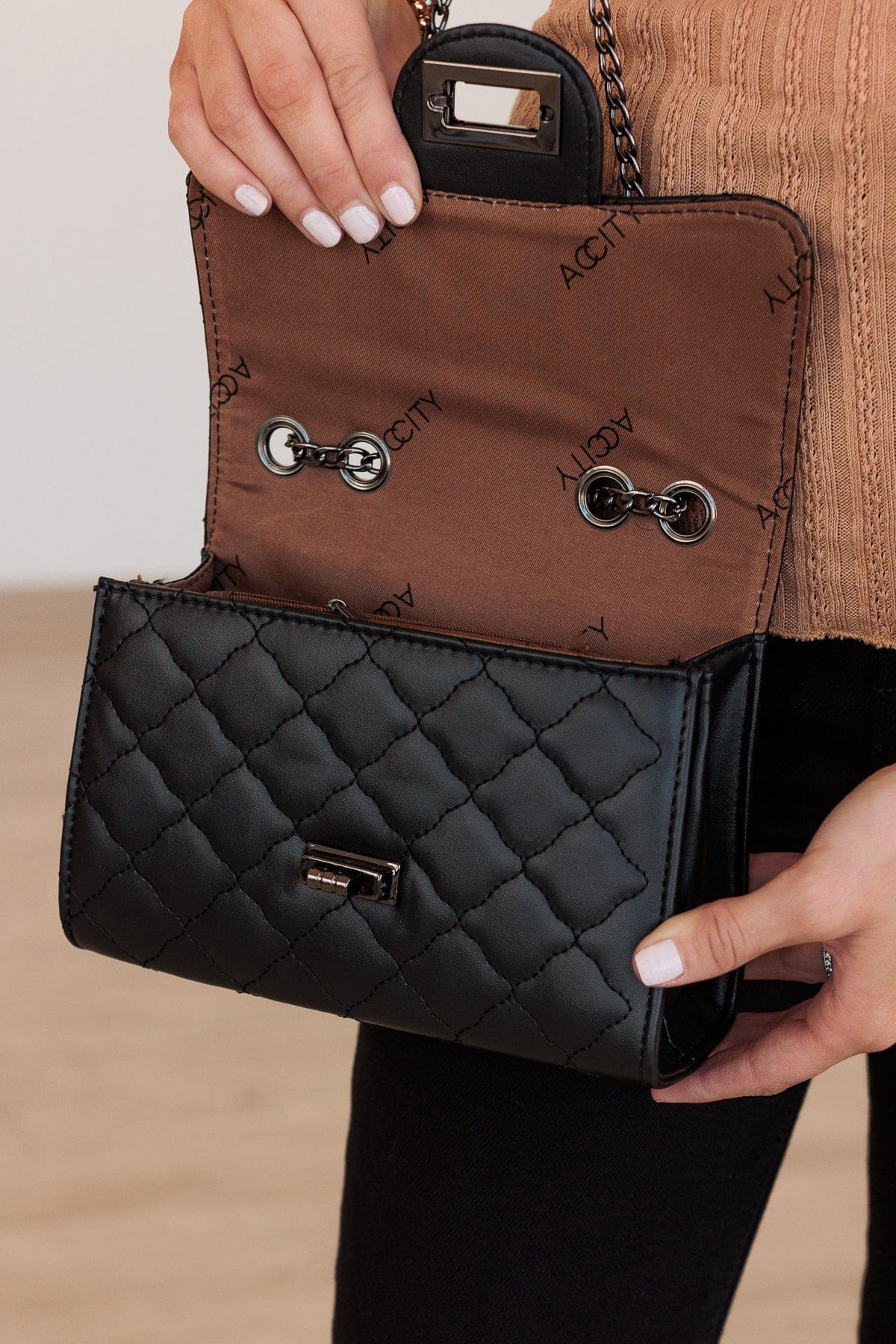 Owning The Night Quilted Purse- Black - Image 3