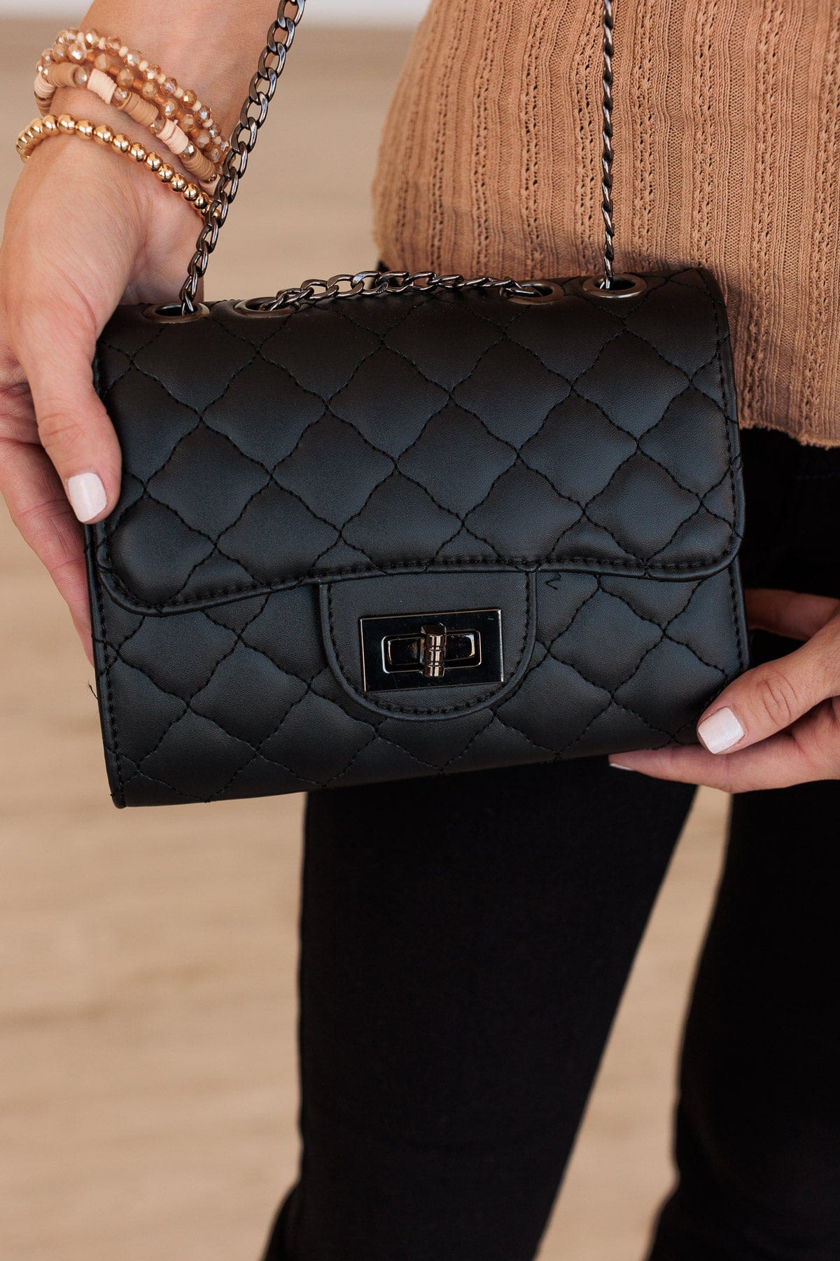 Owning The Night Quilted Purse- Black - Image 4