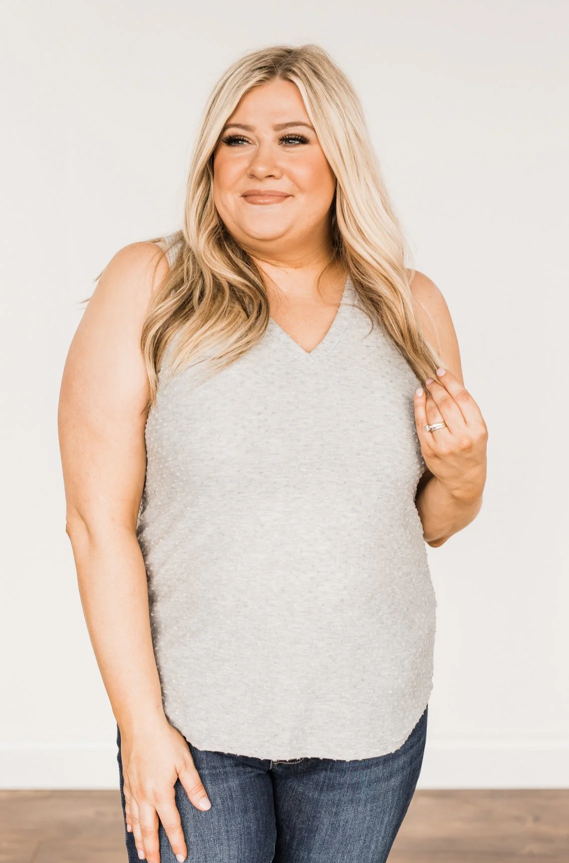 Owns My Heart V-Neck Tank Top- Grey - Image 3