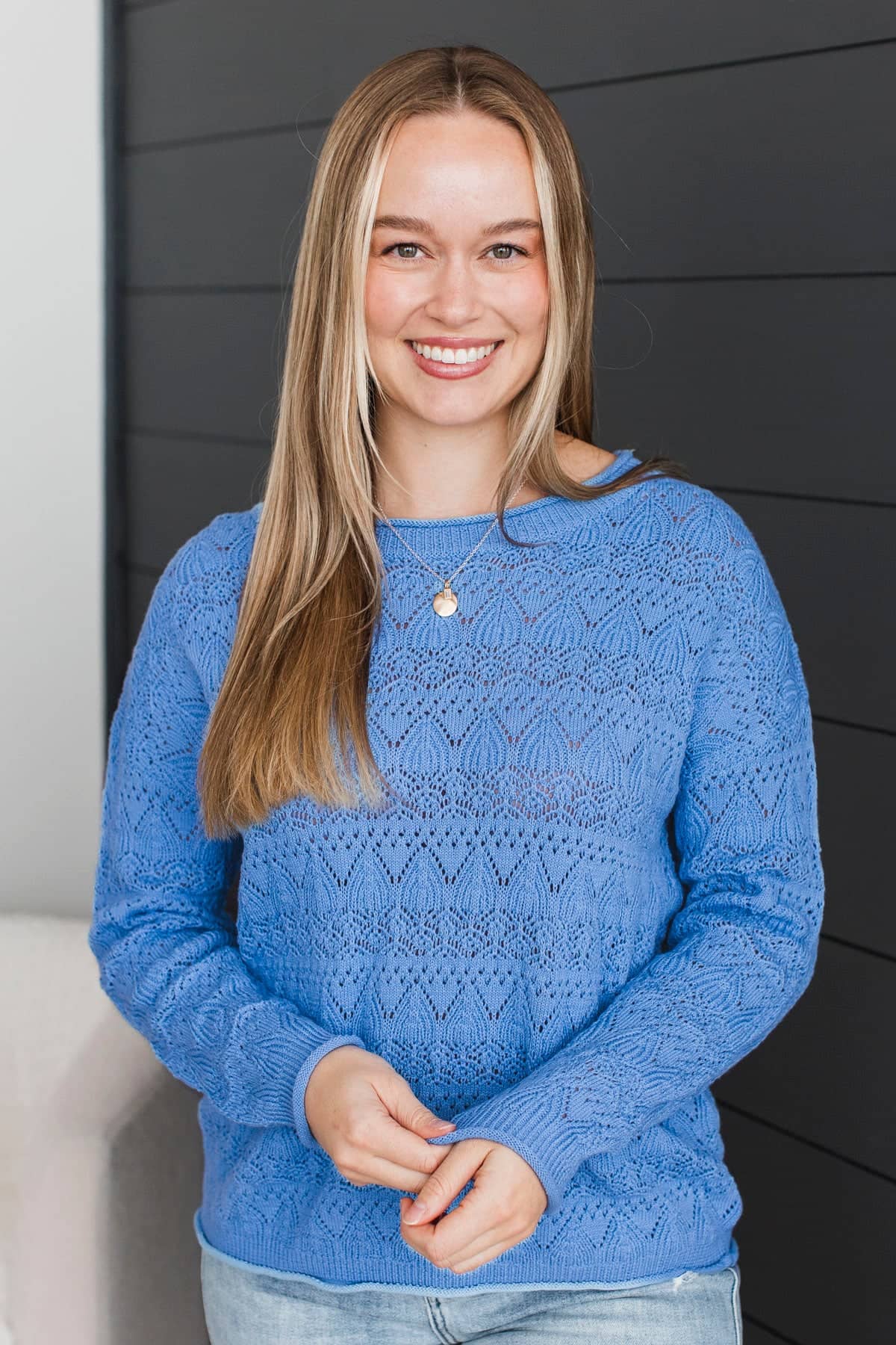 Parade Around Town Pointelle Sweater- Light Royal Blue - Image 2