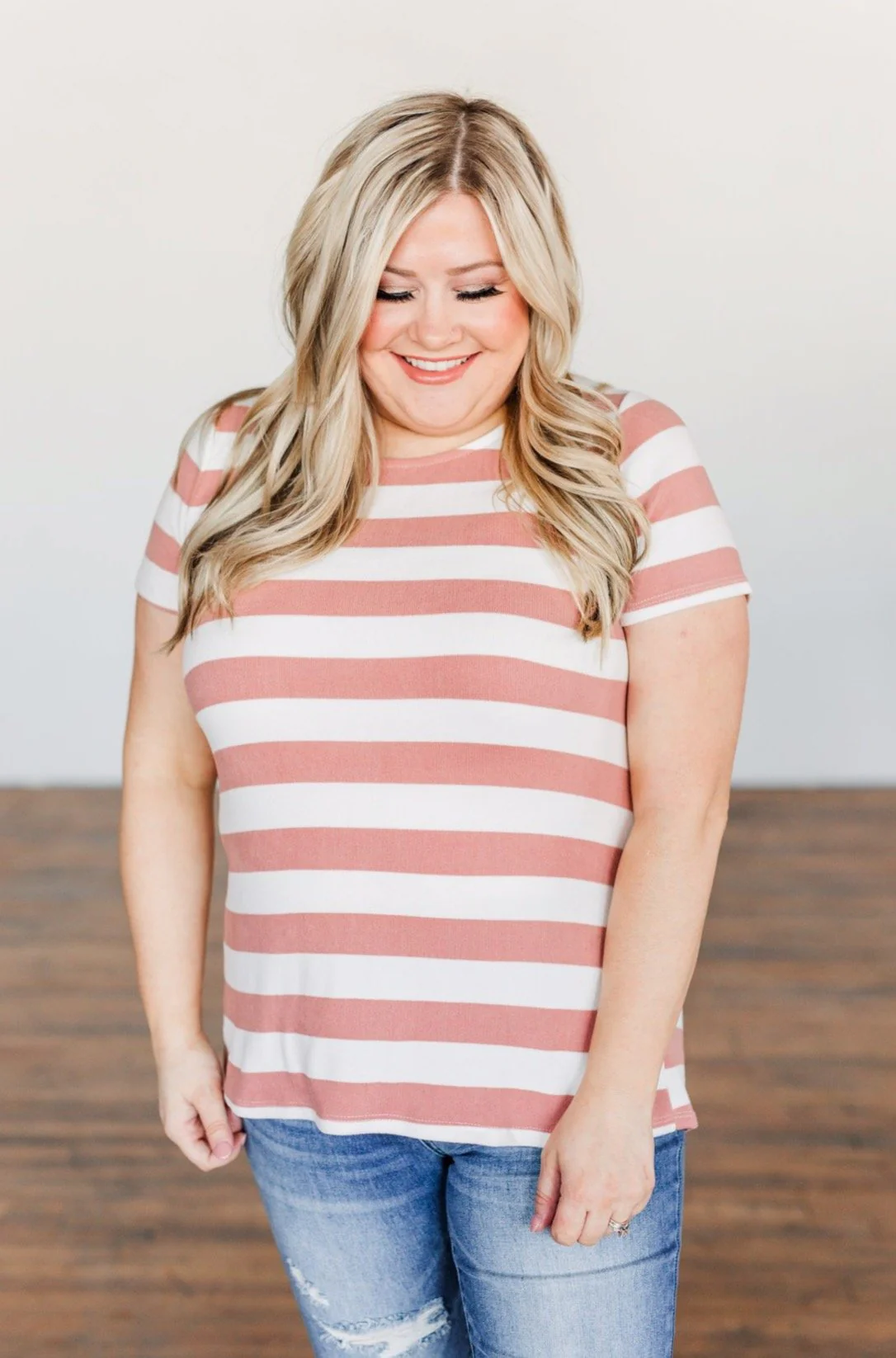 Paradise Awaits Striped Tee- Ivory & Dusty Peach