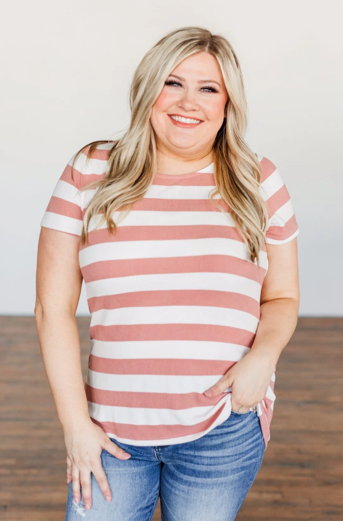 Paradise Awaits Striped Tee- Ivory & Dusty Peach - Image 3