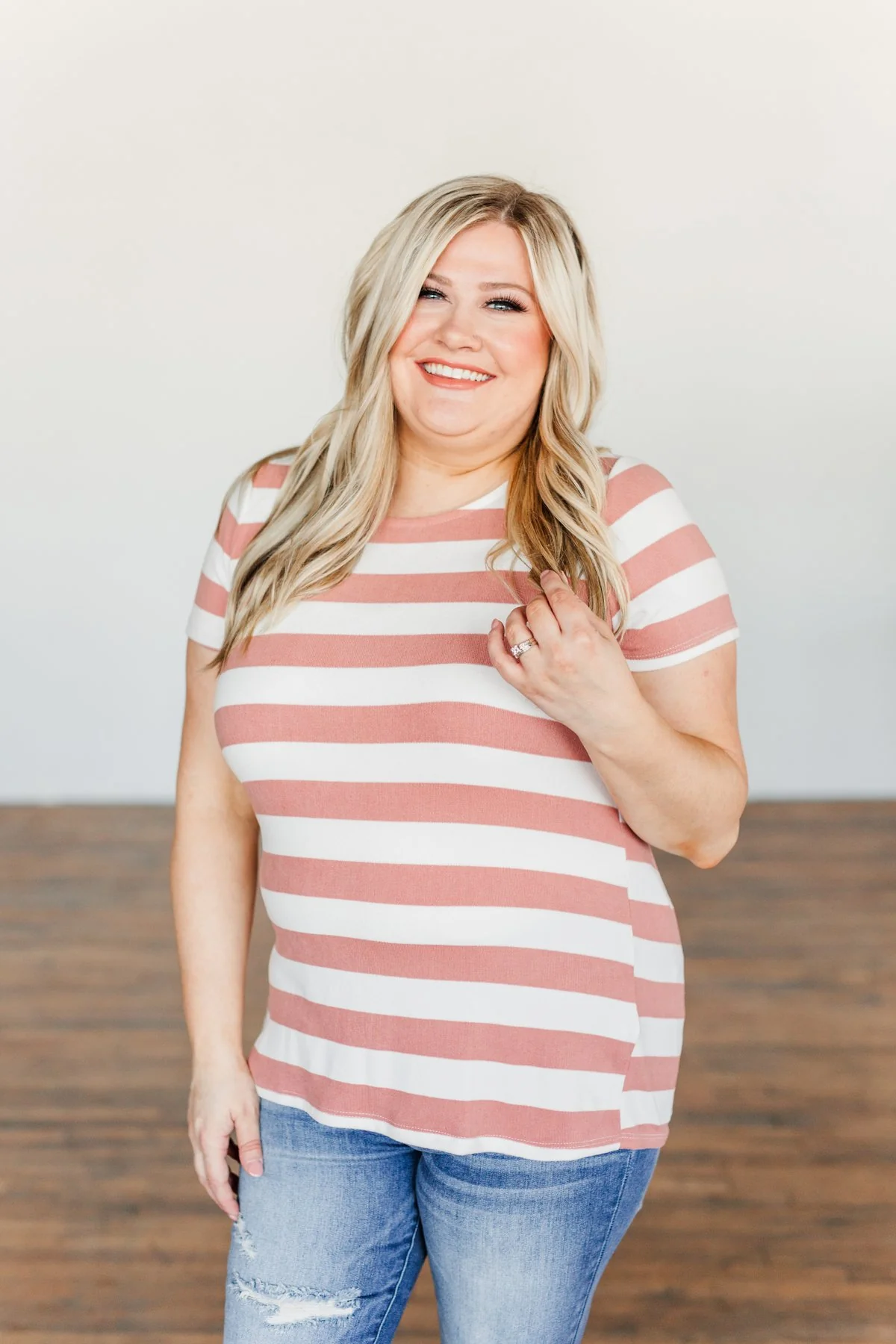 Paradise Awaits Striped Tee- Ivory & Dusty Peach - Image 4