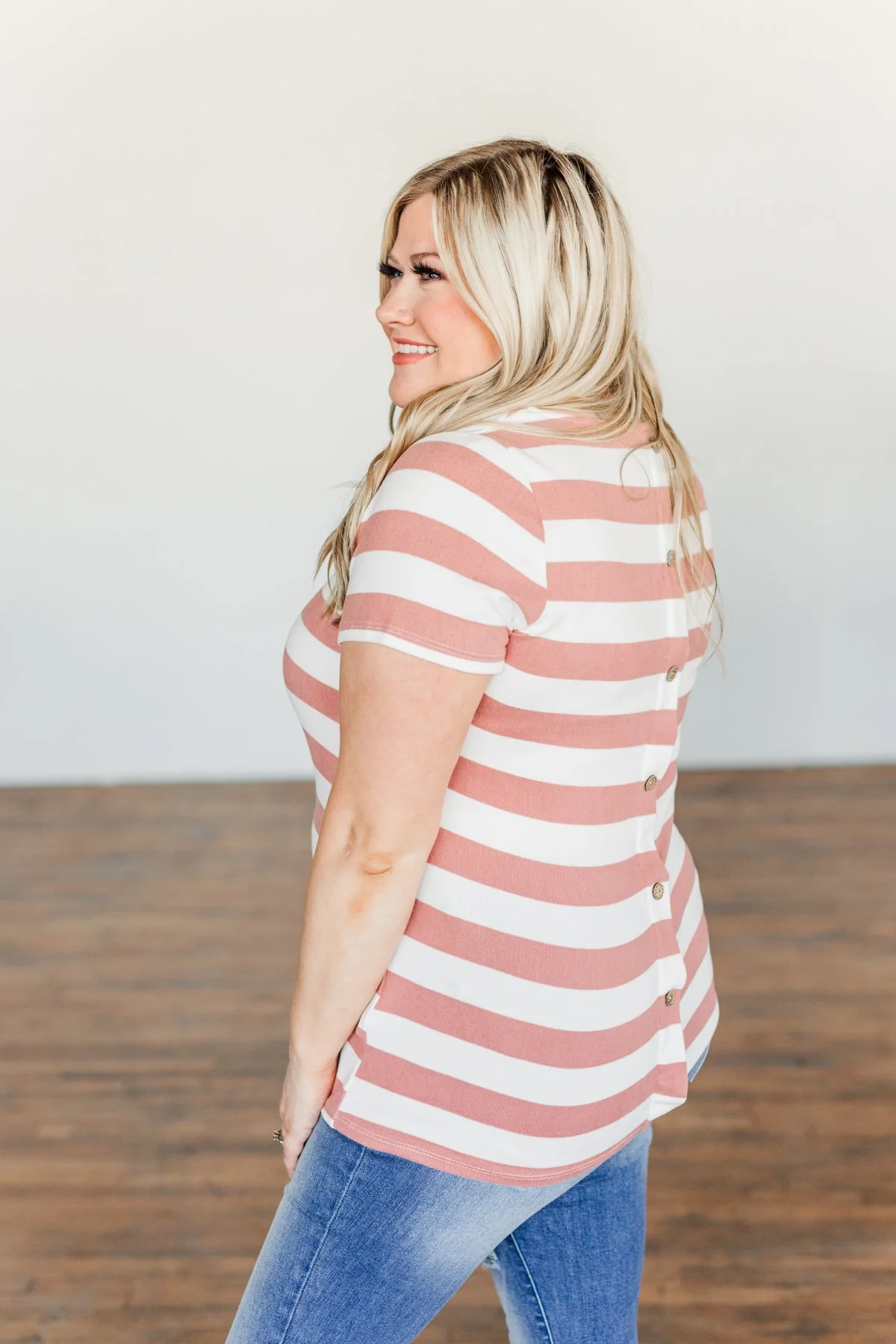 Paradise Awaits Striped Tee- Ivory & Dusty Peach - Image 5