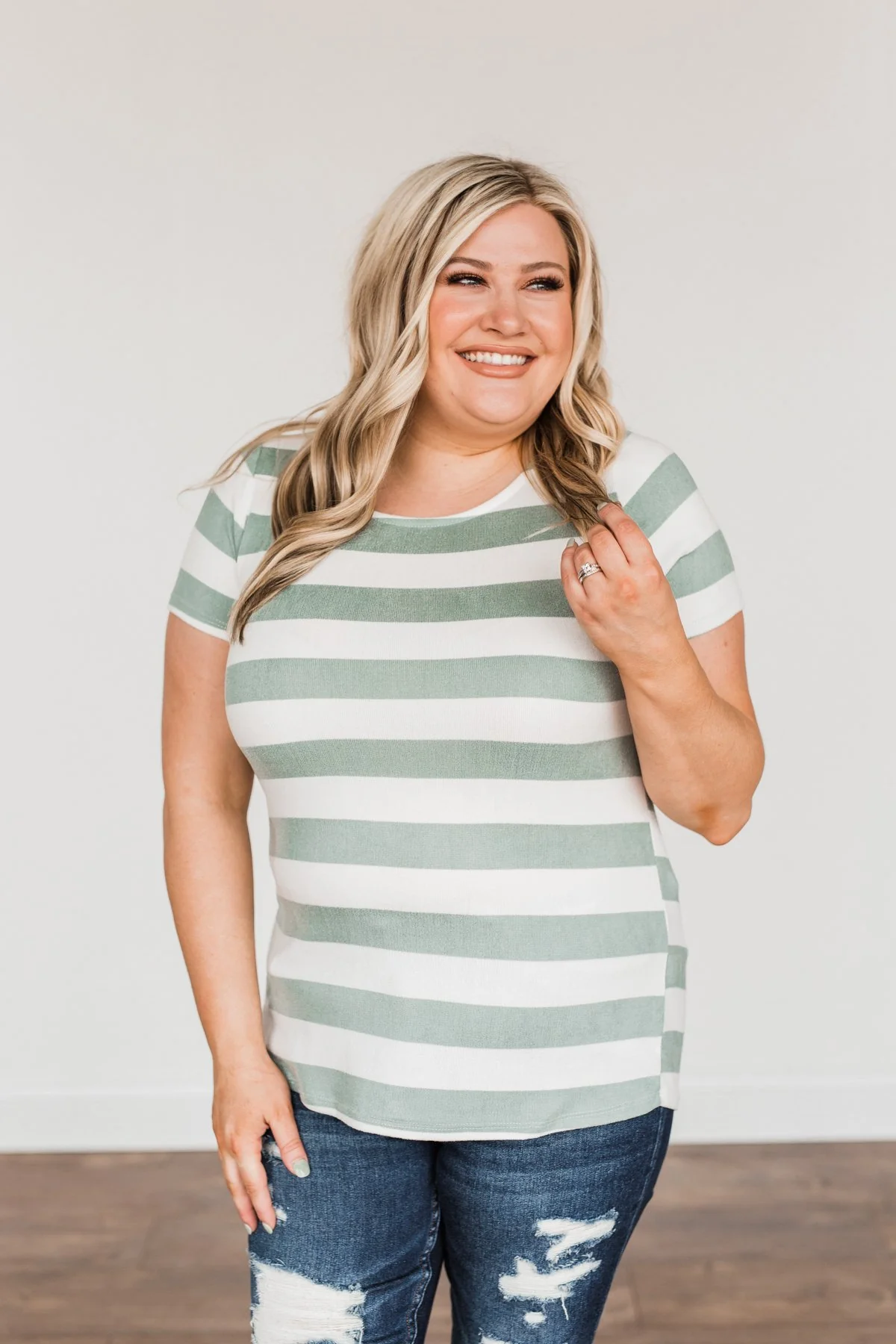 Paradise Awaits Striped Tee- Ivory & Dusty Sage - Image 4