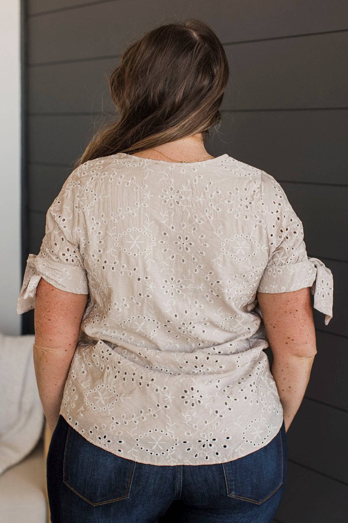 Particularly Fun Tie Sleeve Top- Pale Taupe - Image 6
