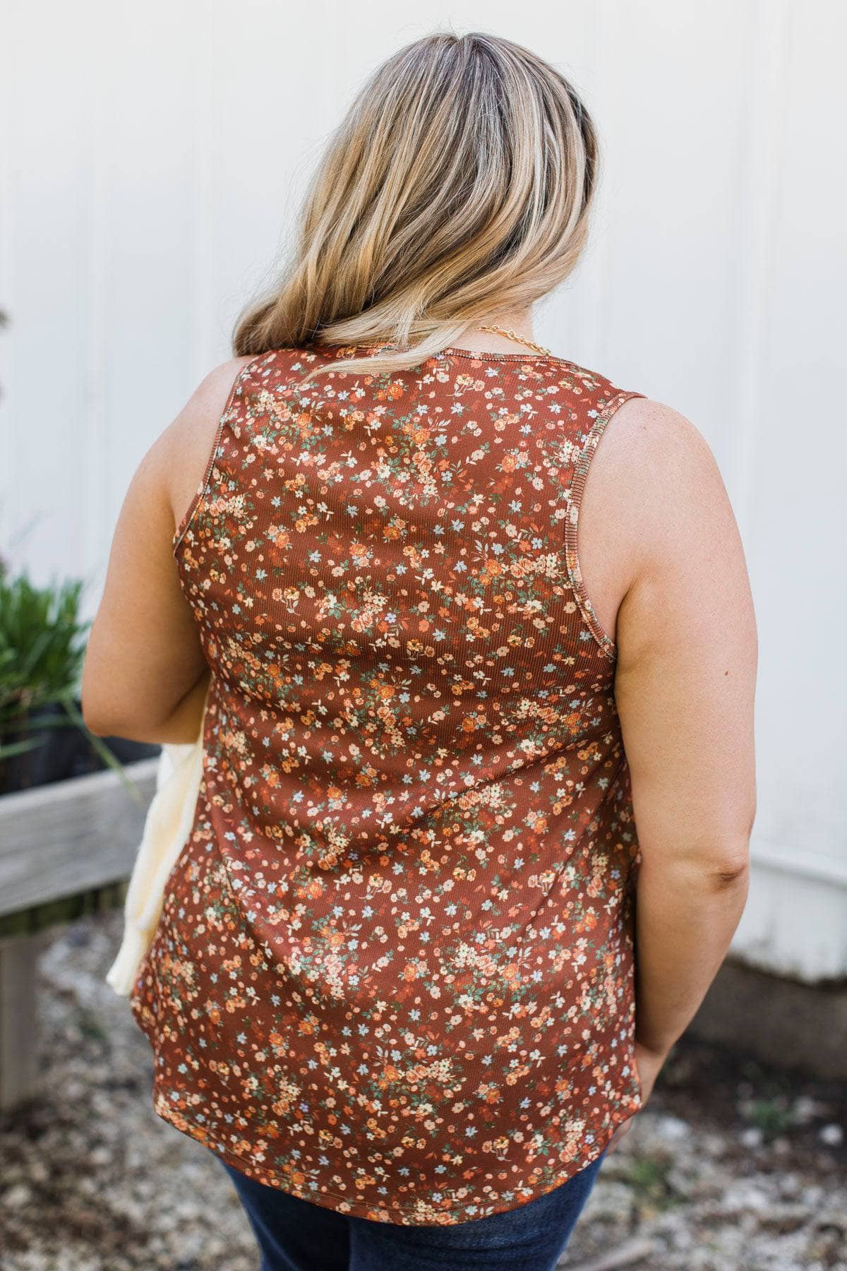 Particularly Stunning Floral Tank Top- Rust Brown - Image 8