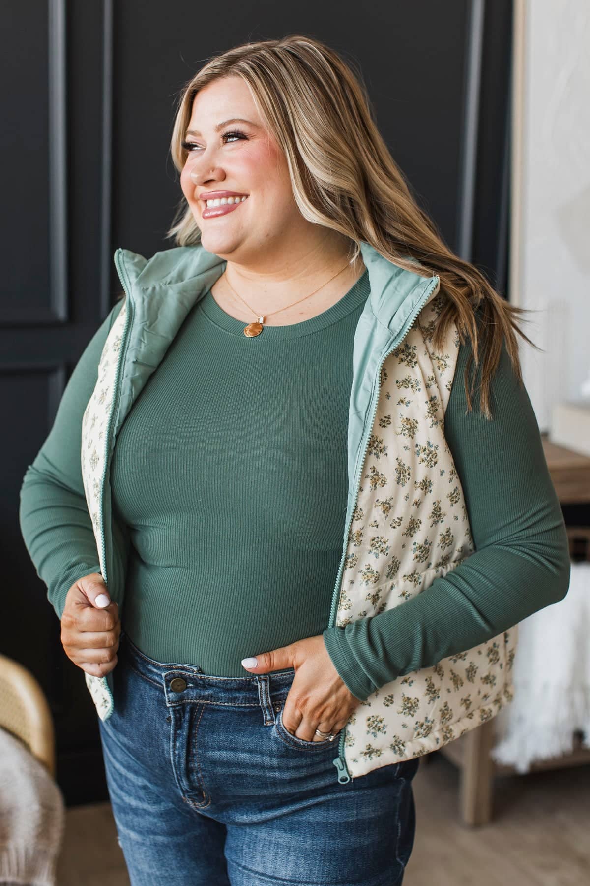 Passing Time Floral Puffer Vest- Cream - Image 4