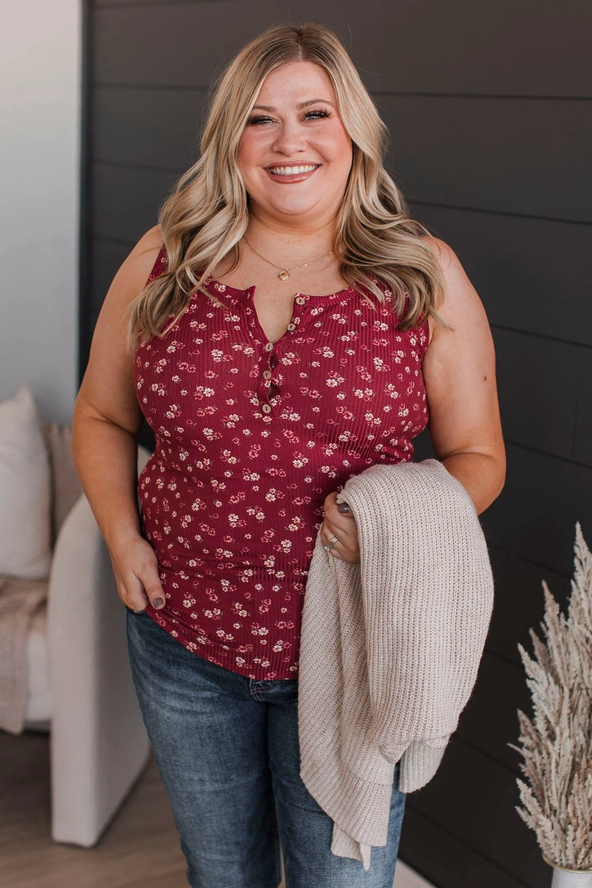 Passionate About You Floral Tank Top- Burgundy