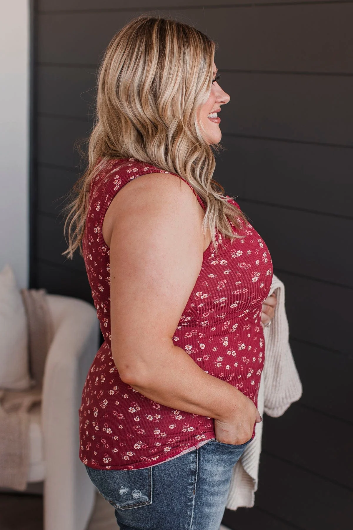 Passionate About You Floral Tank Top- Burgundy - Image 6