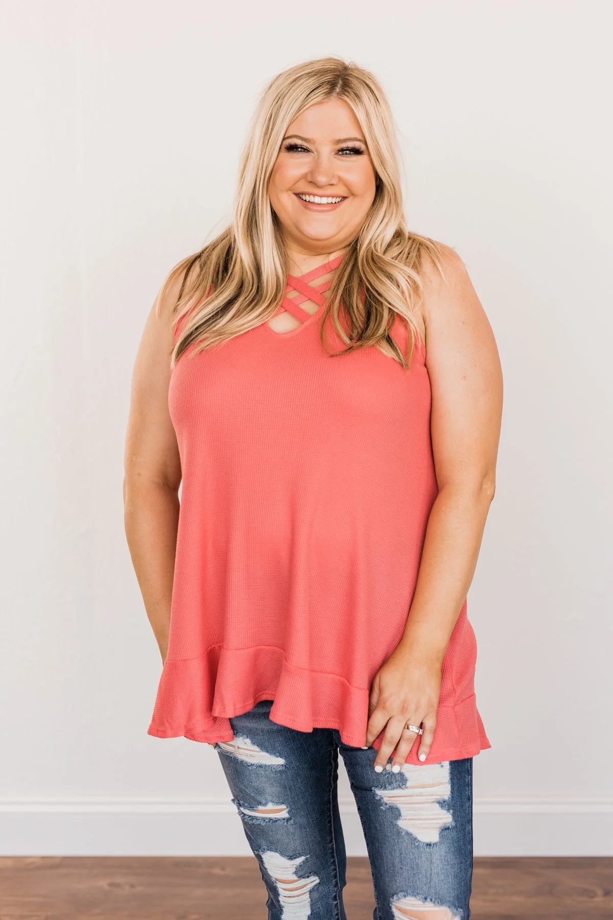 Passionate & Proud Criss-Cross Tank Top- Deep Coral