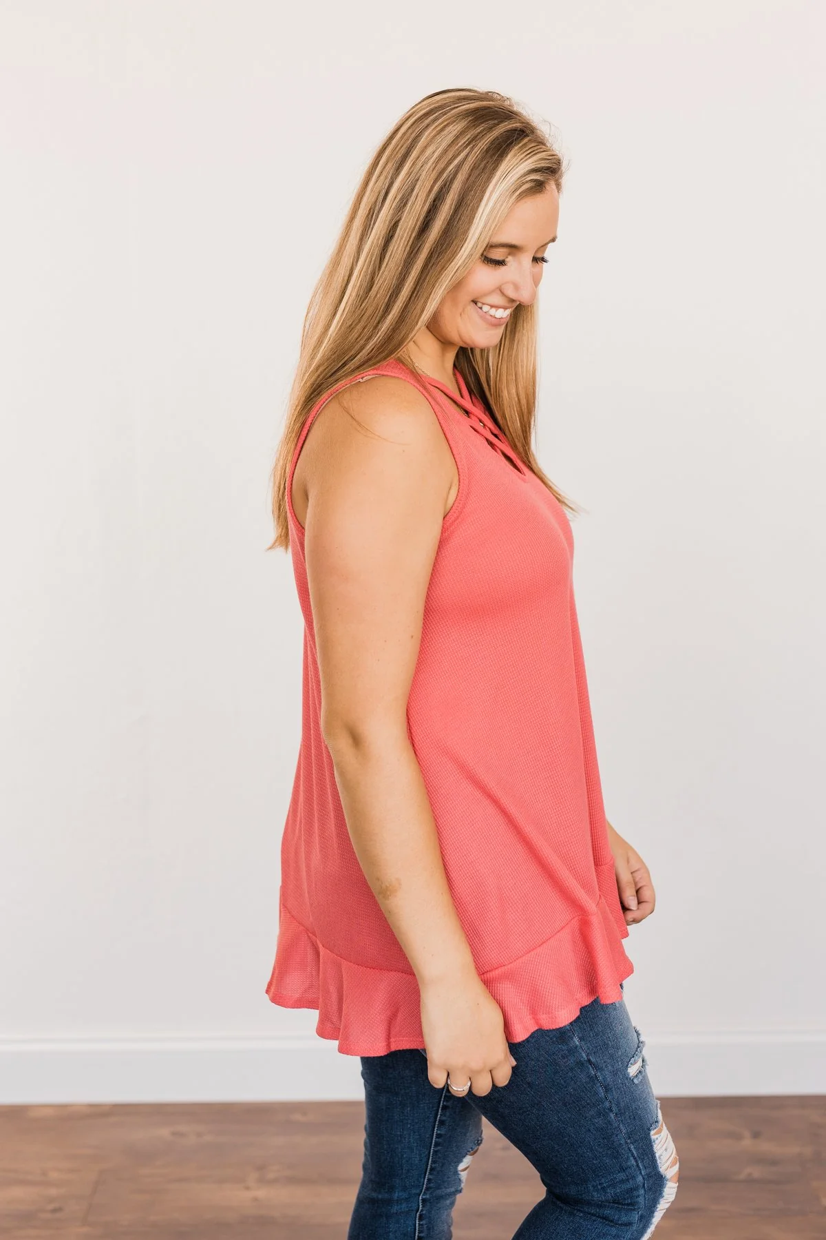 Passionate & Proud Criss-Cross Tank Top- Deep Coral - Image 11