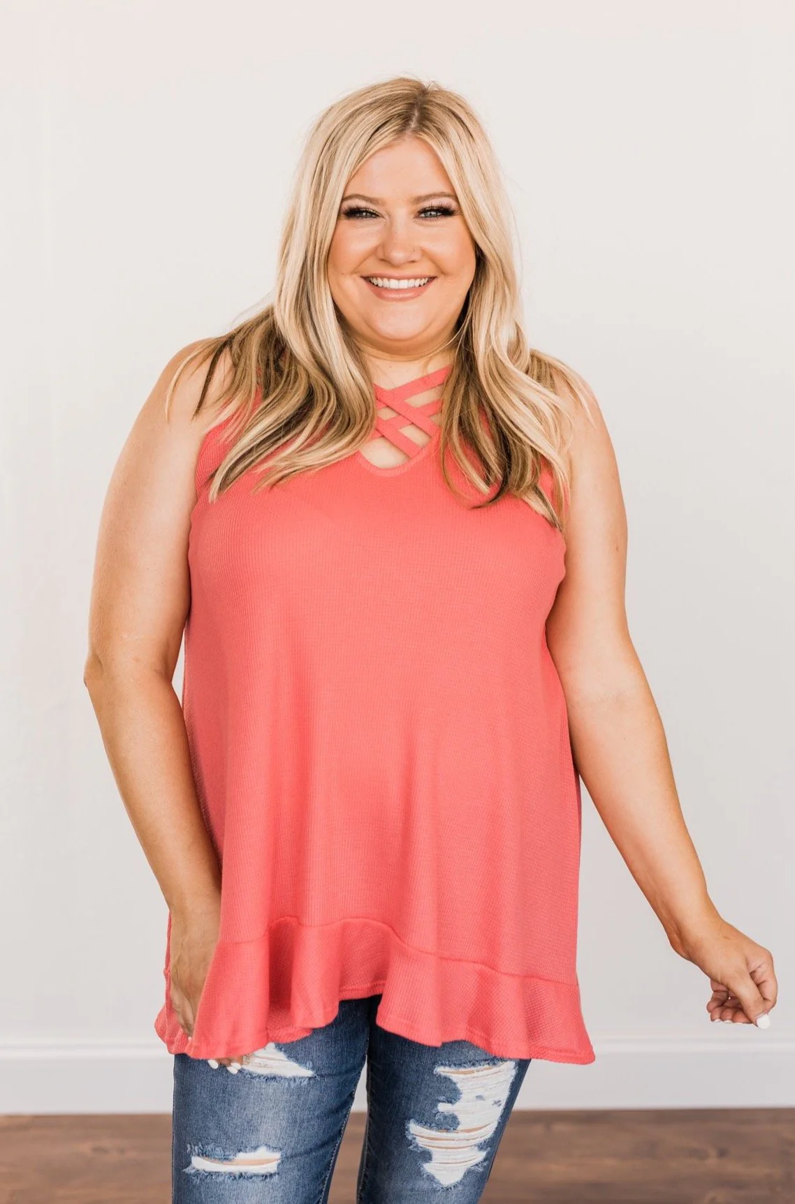 Passionate & Proud Criss-Cross Tank Top- Deep Coral - Image 7