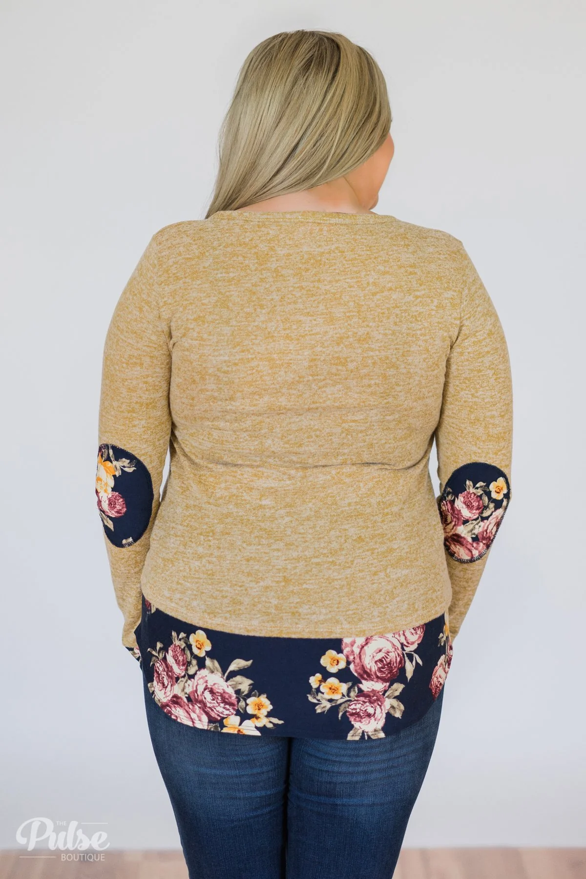 Patches of Floral Long Sleeve Top- Heathered Mustard - Image 10