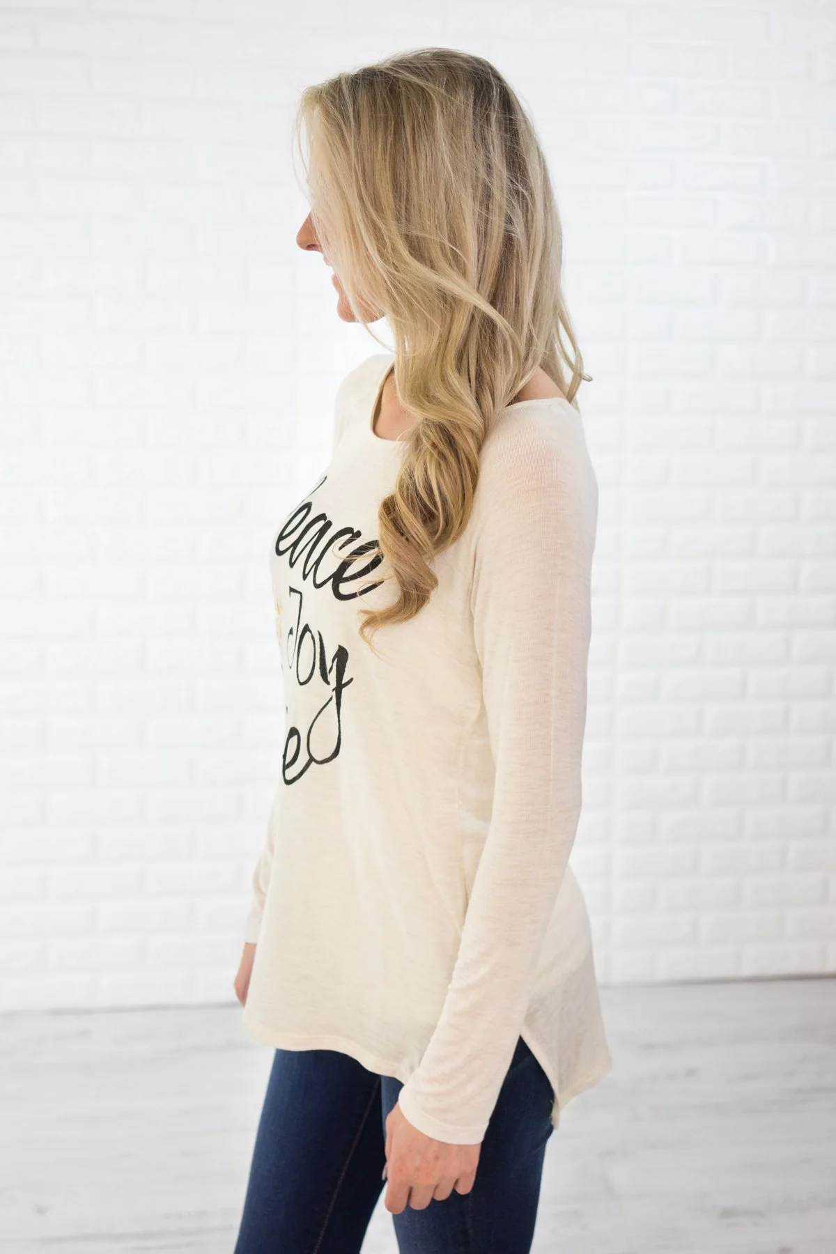 Peace, Joy & Love Long Sleeve Cream Top - Image 4