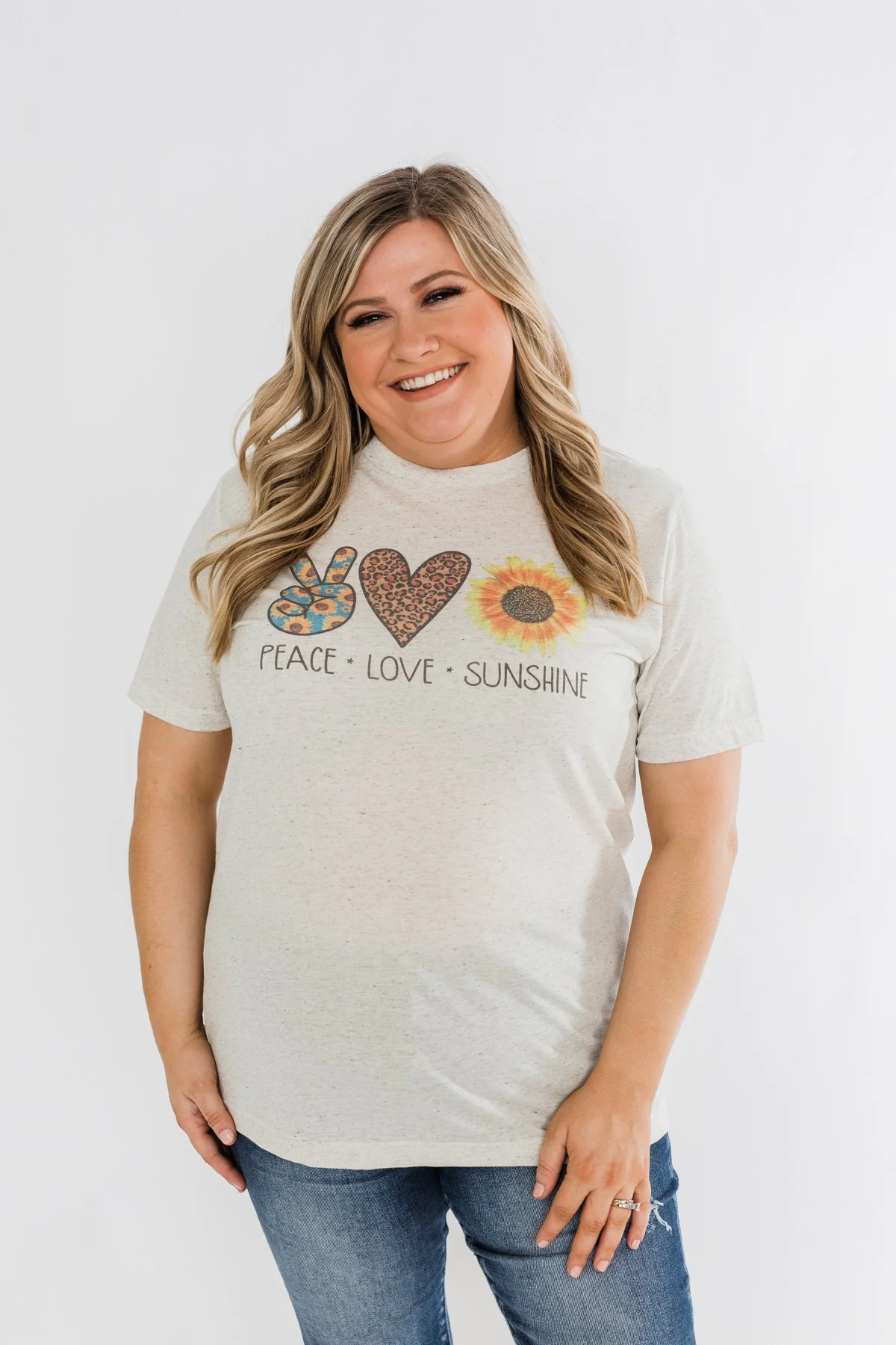 "Peace, Love, Sunshine" Graphic Tee- Oatmeal - Image 6