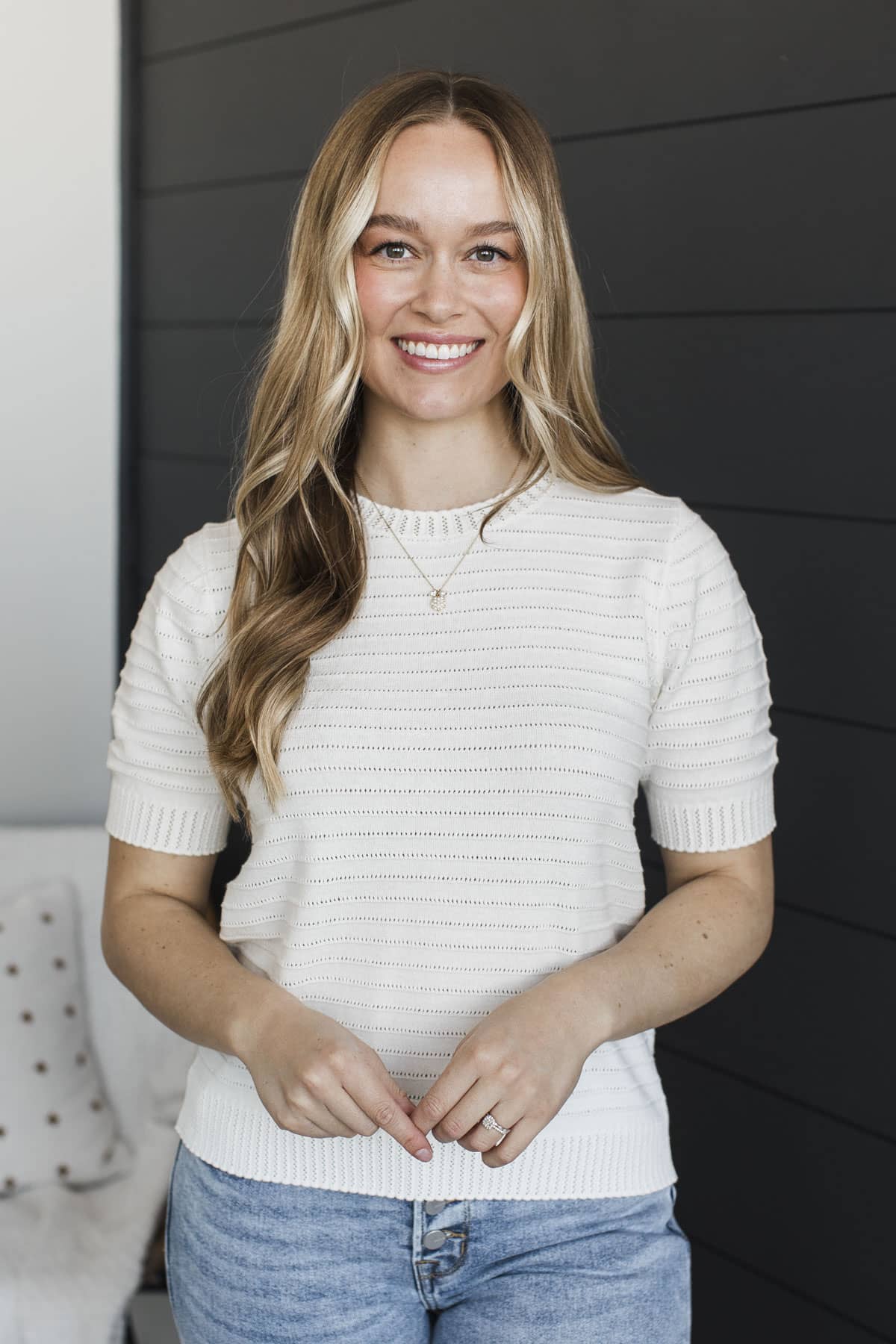 Peace Within Pointelle Striped Knit Top- Off-White - Image 2