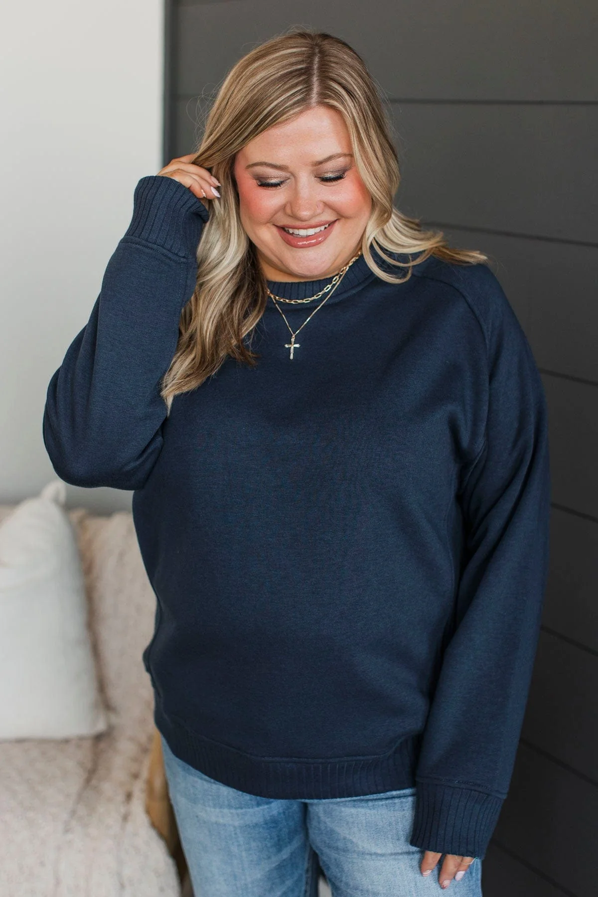 Peaceful Moments Pullover Top- Navy - Image 4