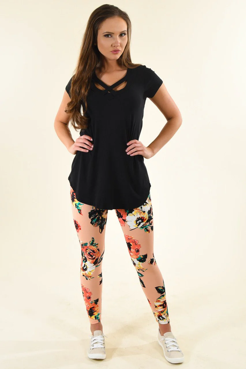 Peach Floral Leggings - Image 3