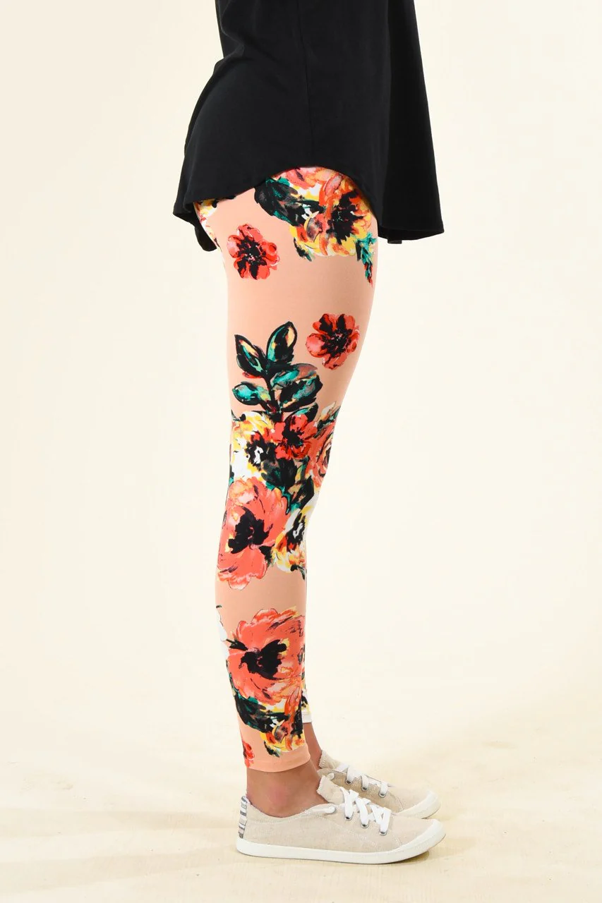 Peach Floral Leggings - Image 4