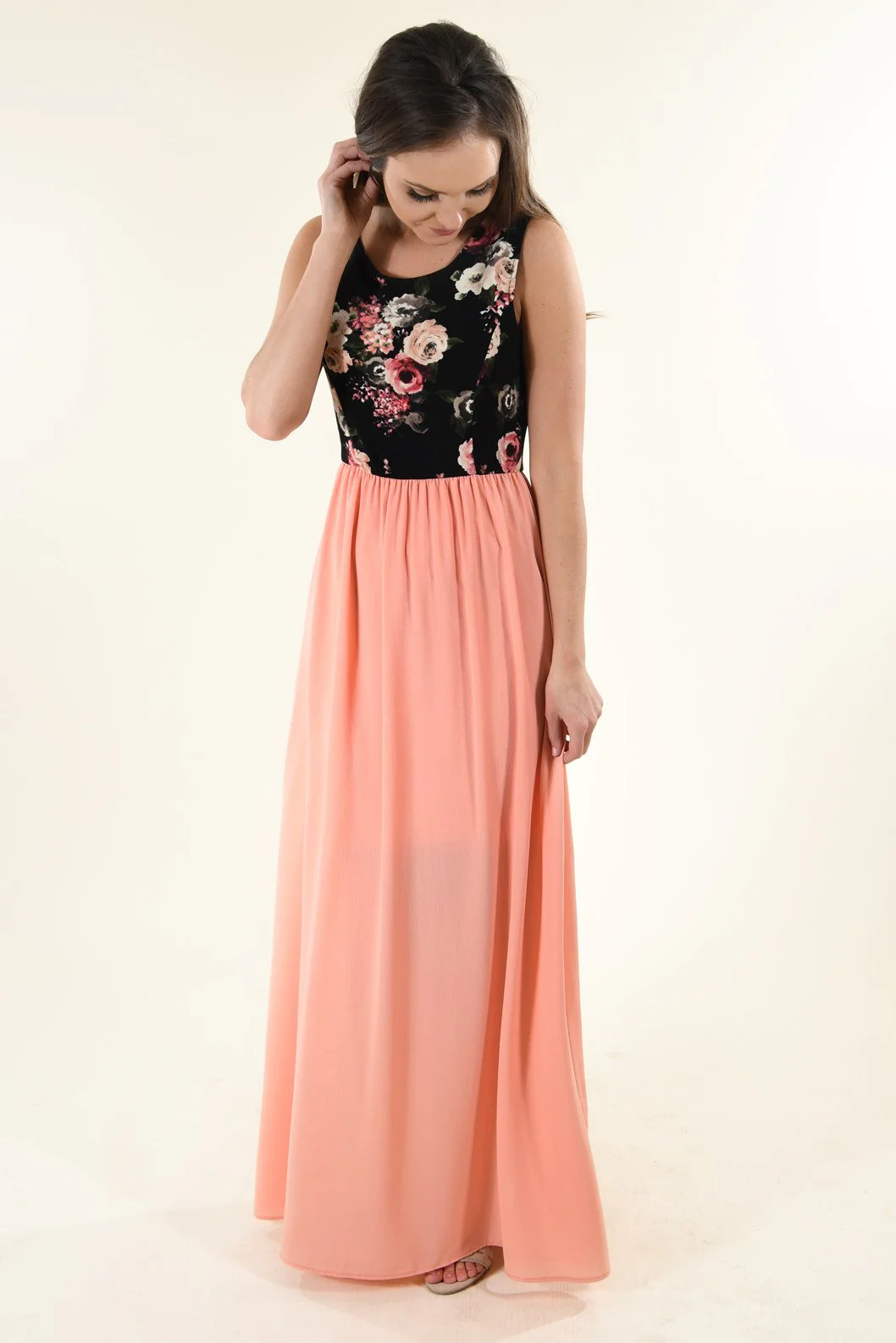 Peach Floral Maxi Dress