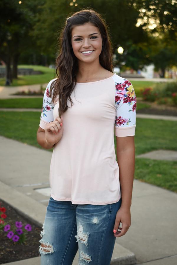 Peach Floral Short Sleeve Top - Image 3