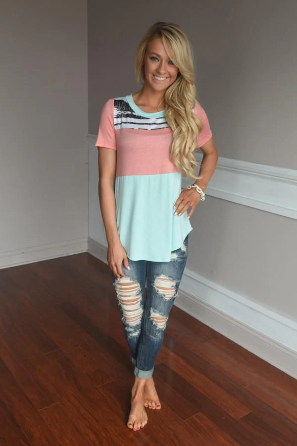 Peach & Mint Statement Top - Image 2