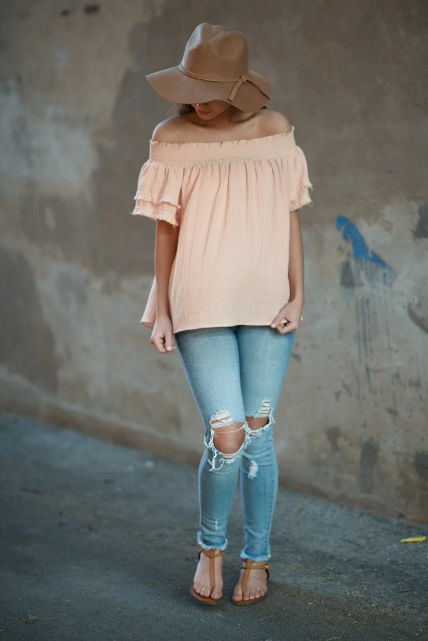 Peach Off The Shoulder Ruffle Top - Image 8