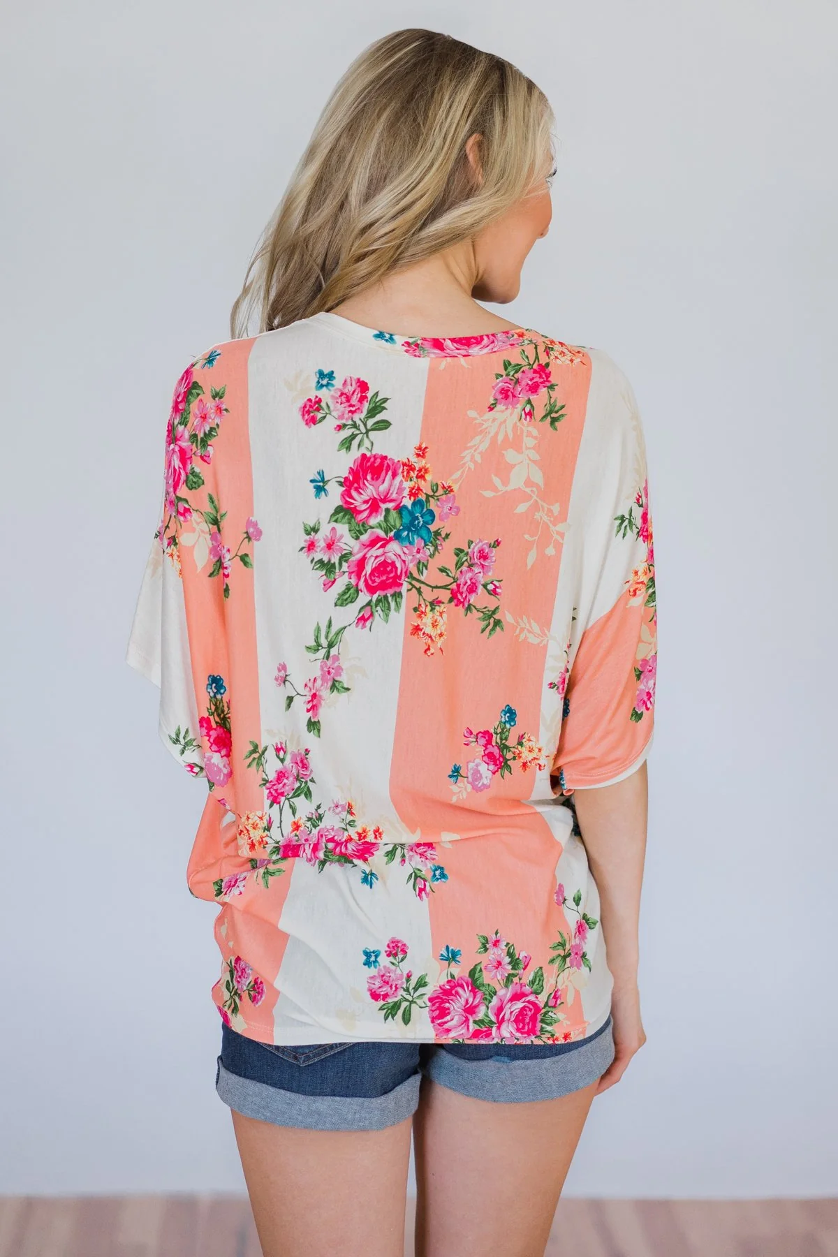 Peachy Keen Floral Dolman Knot Top- Peach & Ivory - Image 8