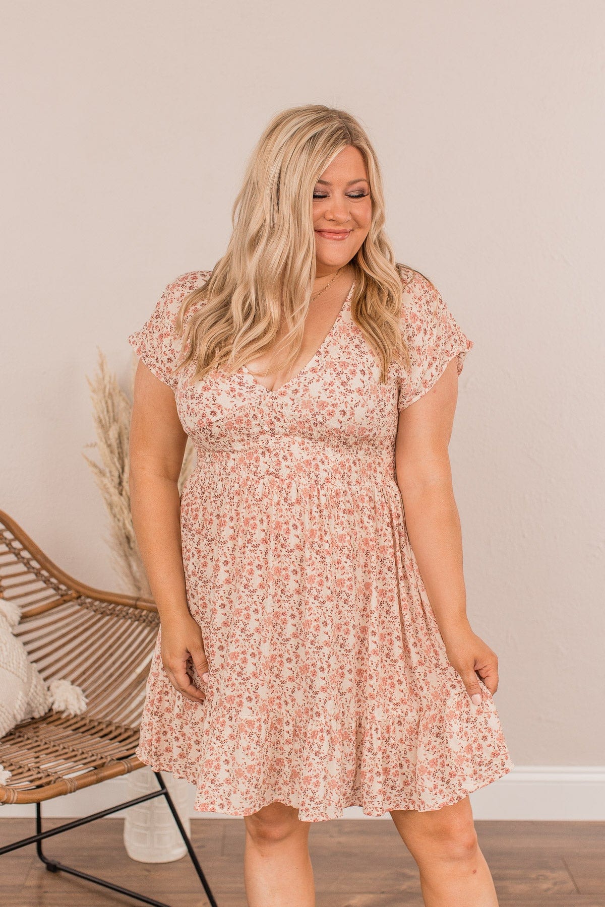 Peak My Curiosity Smocked Mini Dress- Cream - Image 5