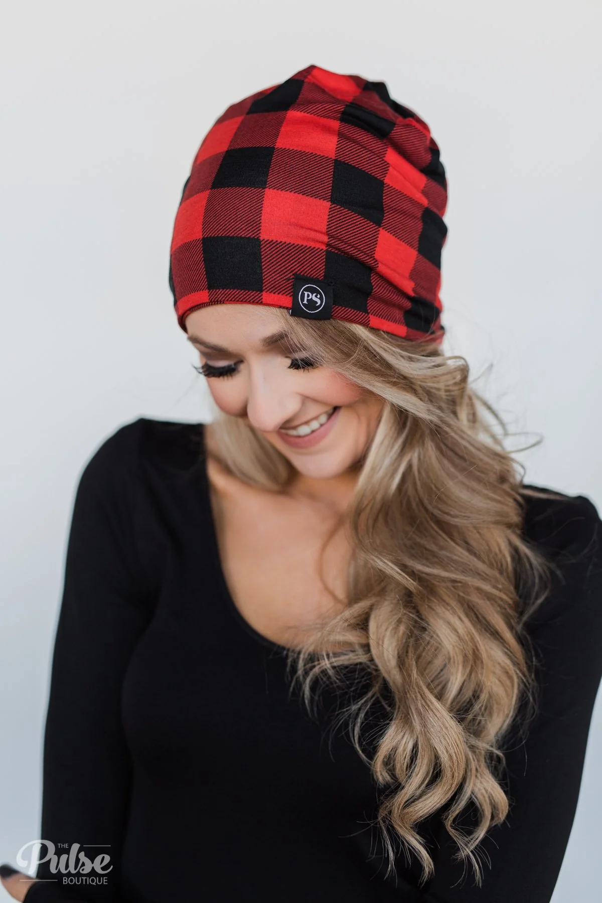 Peek-a-Boo Beanie- Buffalo Plaid