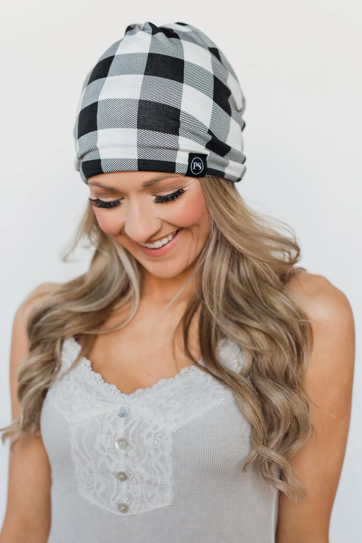 Peek-a-Boo Beanie- Checkered Black & White - Image 4