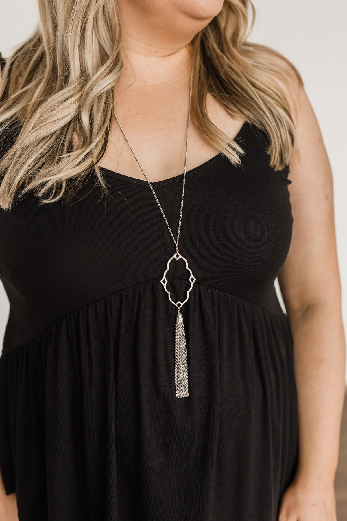 Pendant Chain Tassel Necklace- Silver - Image 2