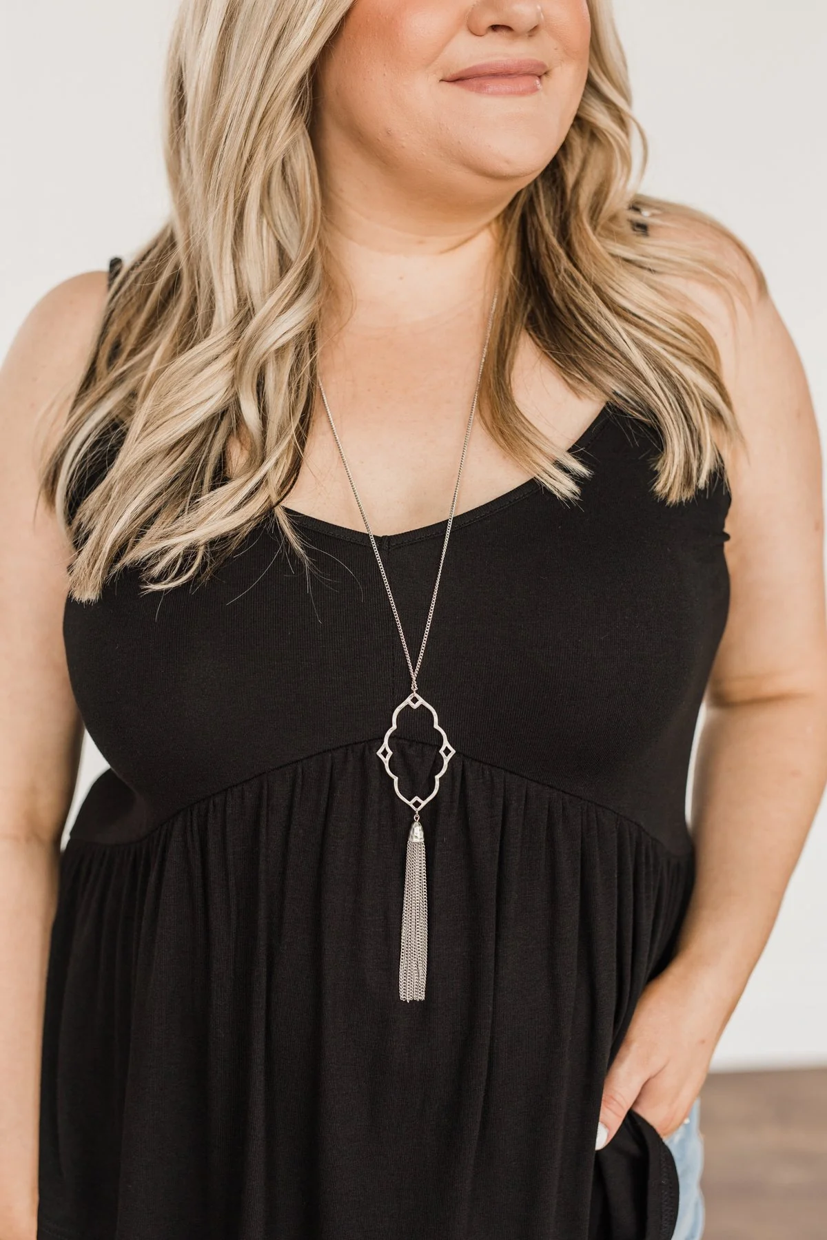 Pendant Chain Tassel Necklace- Silver - Image 3