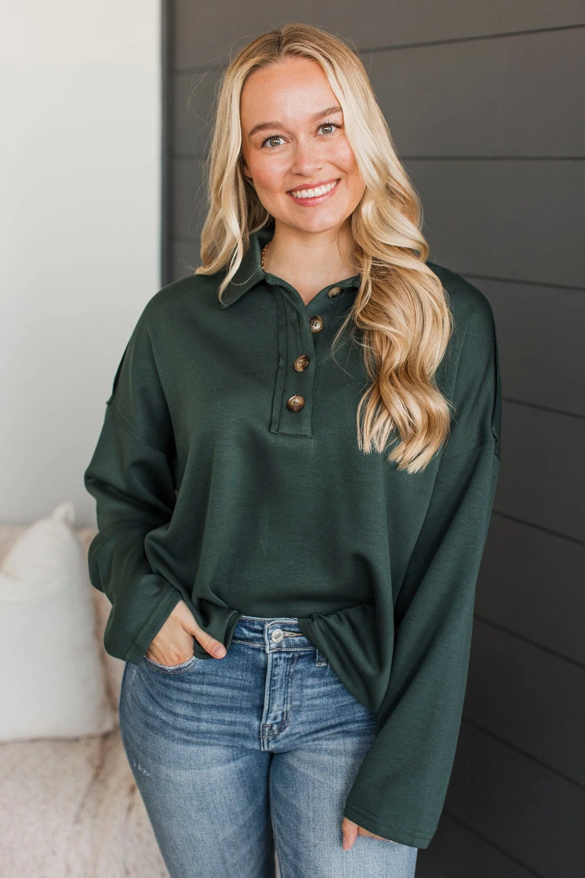 Pep In Your Step Pullover Top- Hunter Green - Image 3
