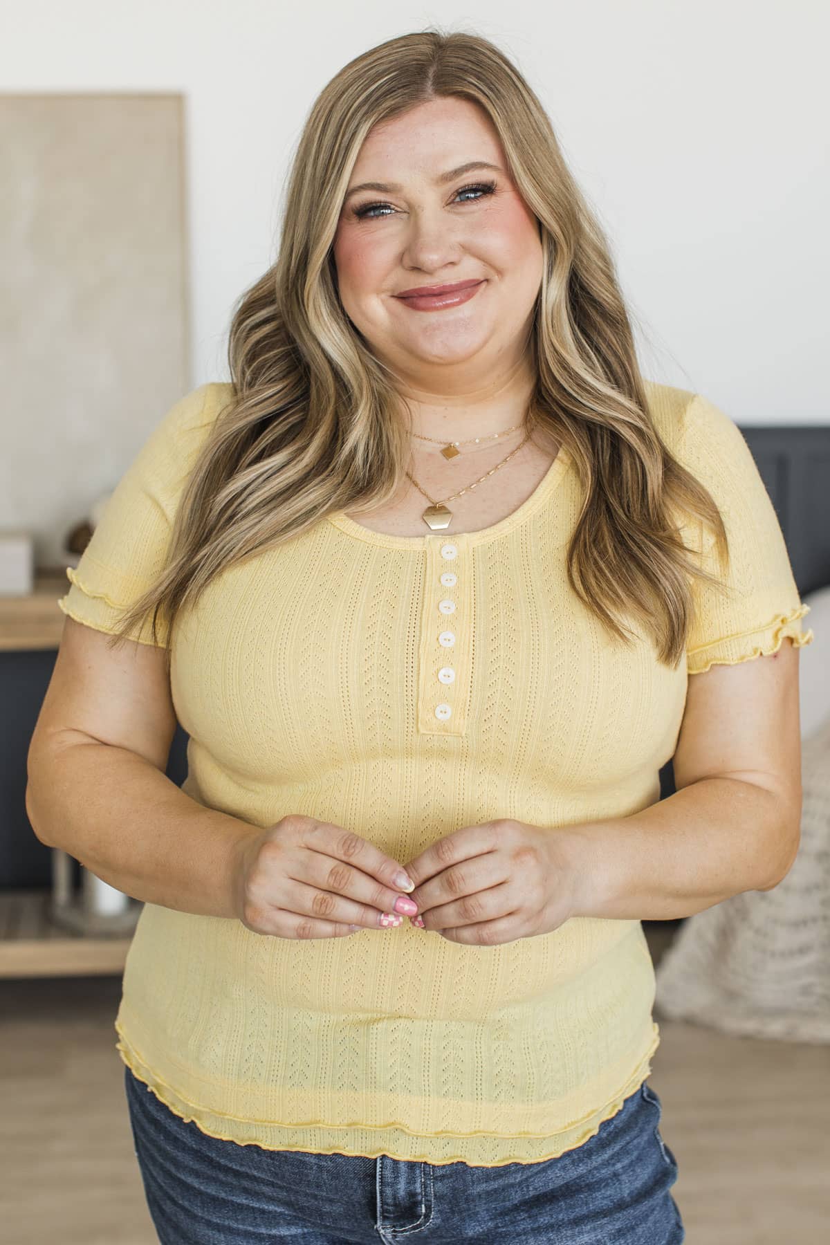 Perfect Date Lettuce Hem Knit Top- Yellow - Image 2