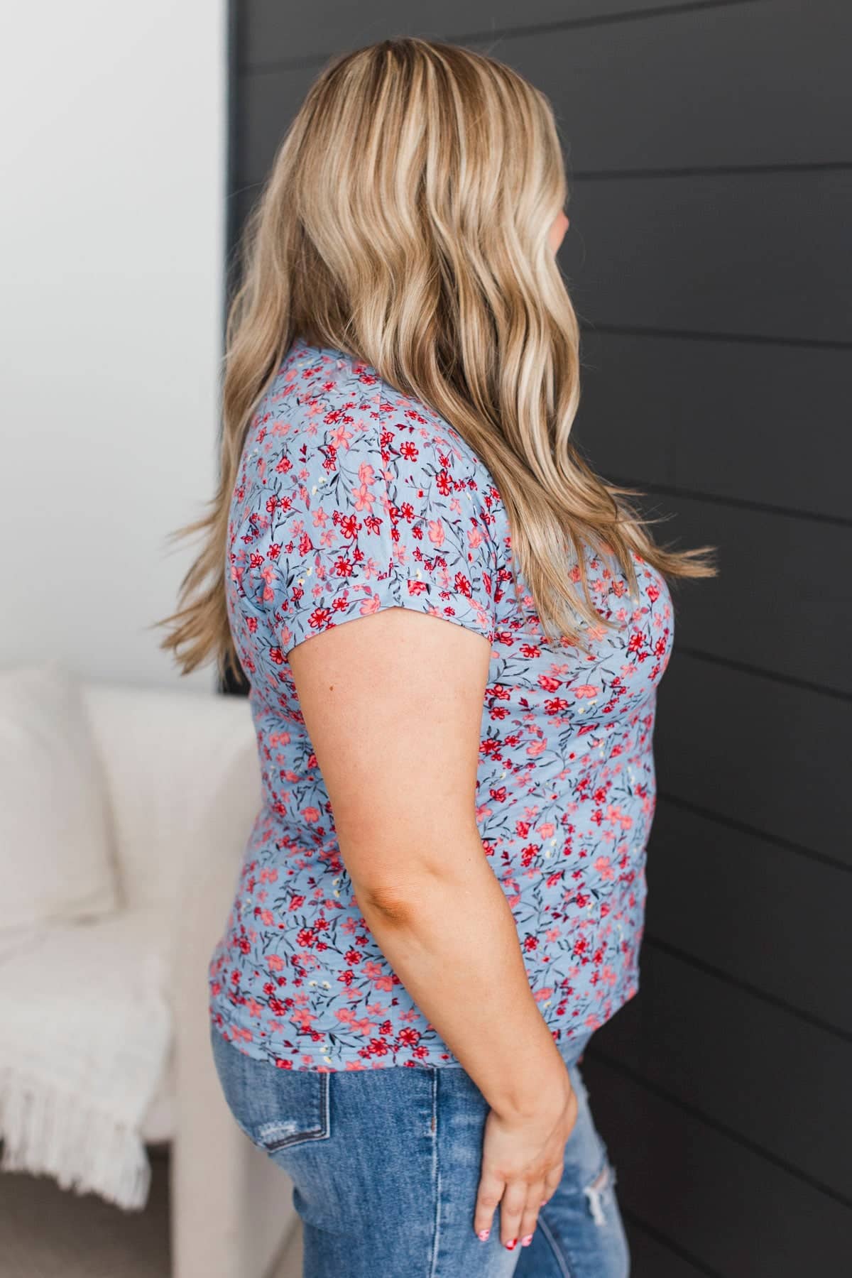 Perfect Daydream Short Sleeve Floral Top- Cornflower Blue - Image 7