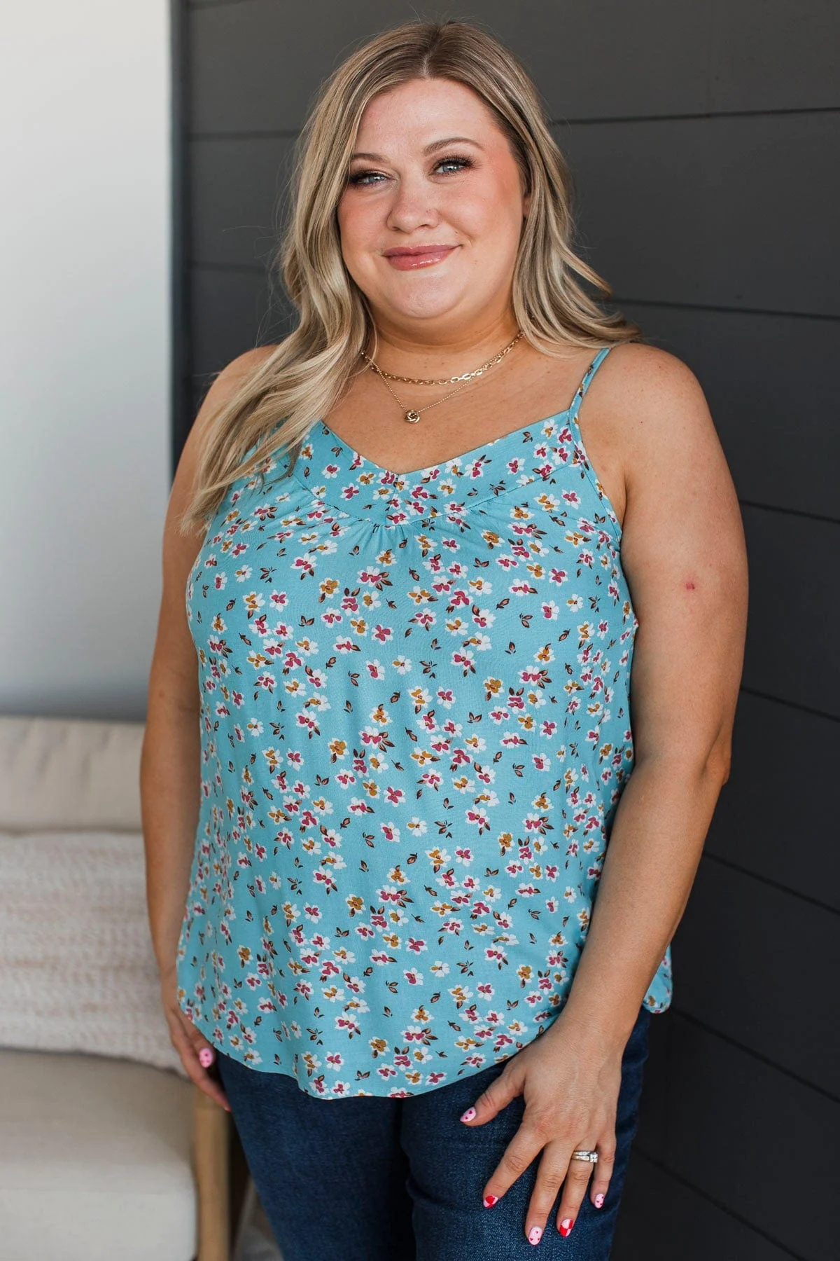 Perfect Ending Floral Tank Top- Blue - Image 3