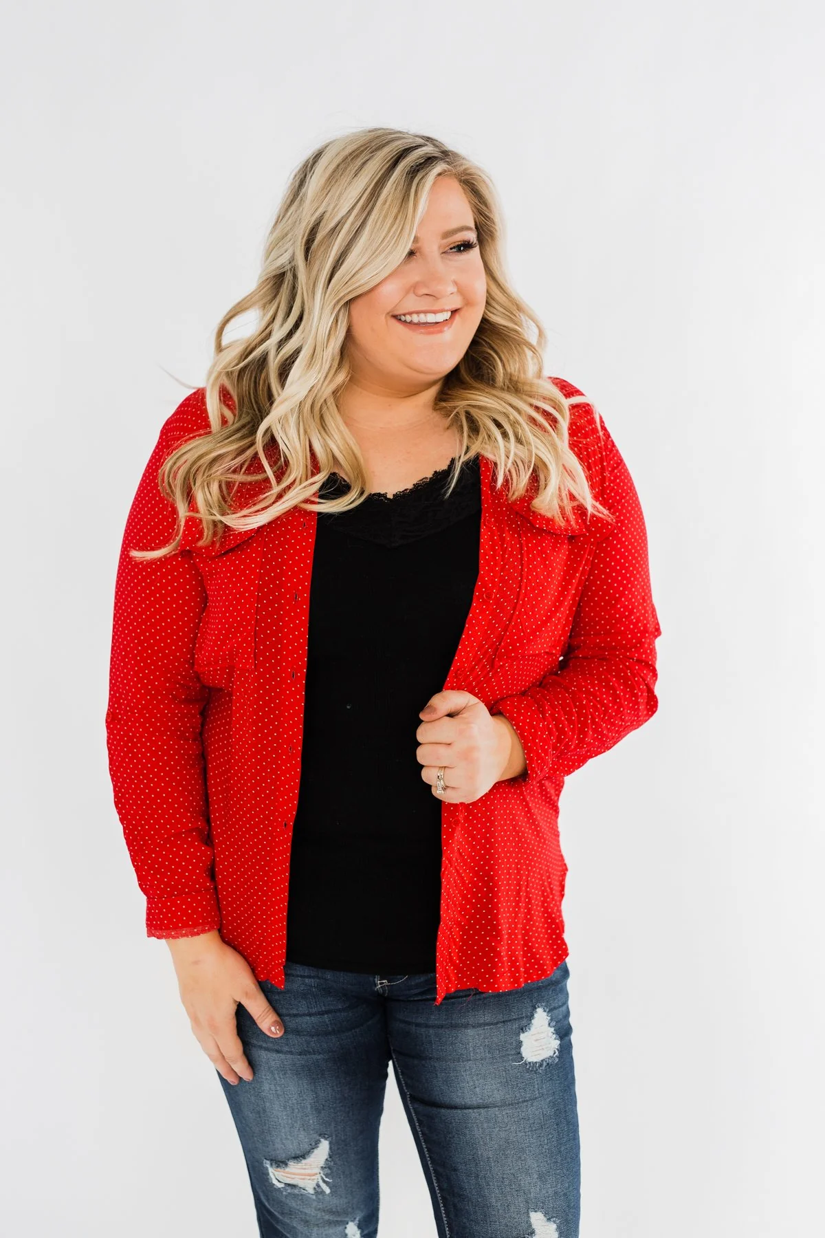 Perfect For Me Polka Dot Blouse- Lipstick Red - Image 7