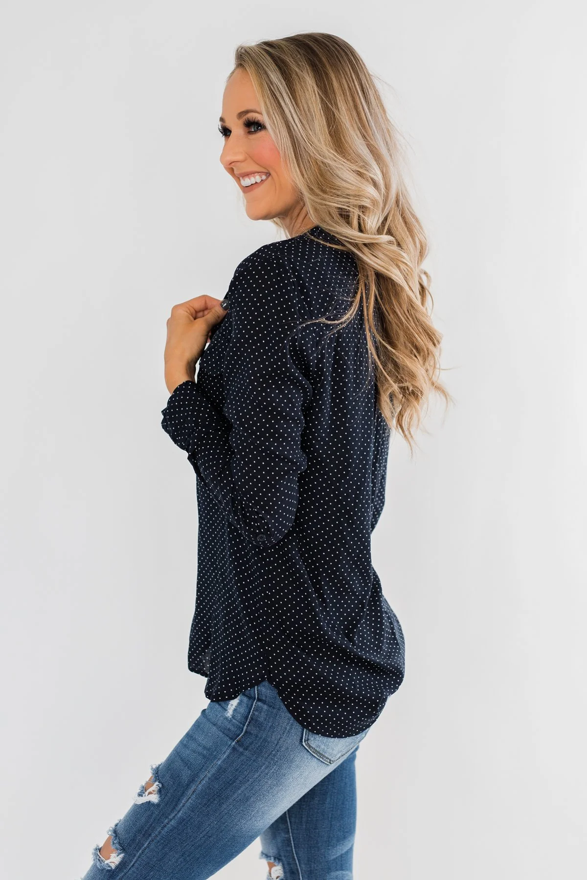 Perfect For Me Polka Dot Blouse- Navy - Image 6