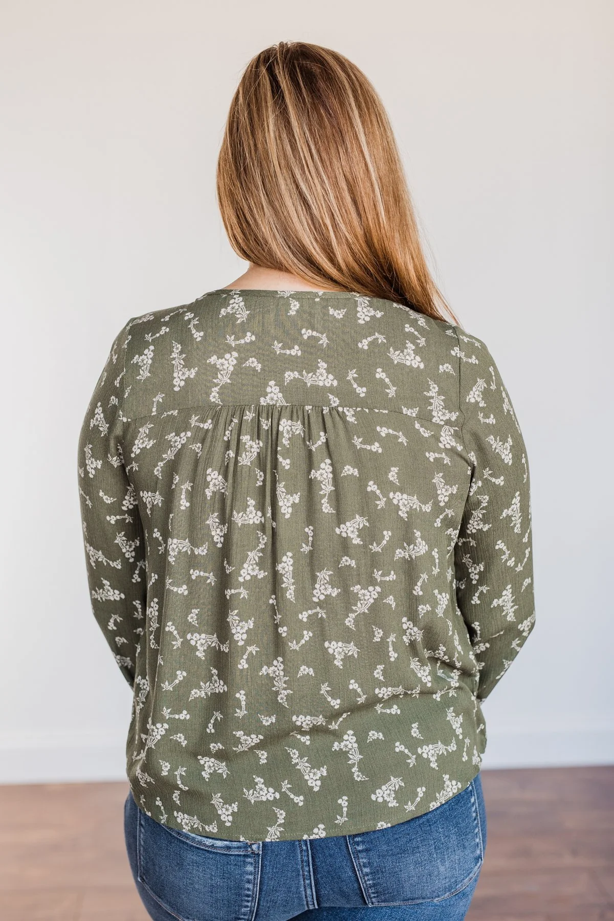 Perfect For You Floral Long Sleeve Blouse- Olive - Image 11